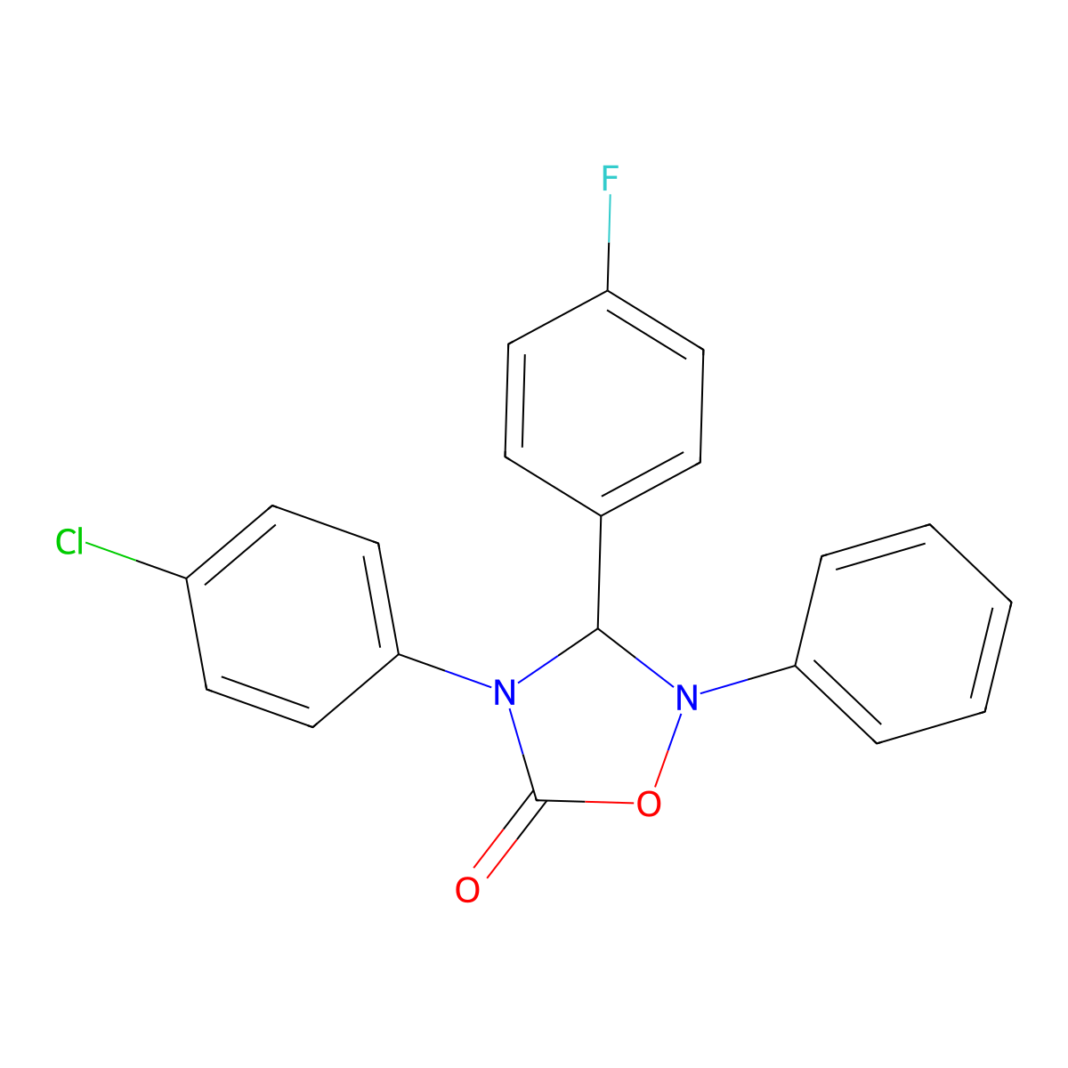 4-(4-Chlorophenyl)-3-(4-fluorophenyl)-2-phenyl-1,2,4-oxadiazolidin-5-one molecular structure, CAS 678985-49-4