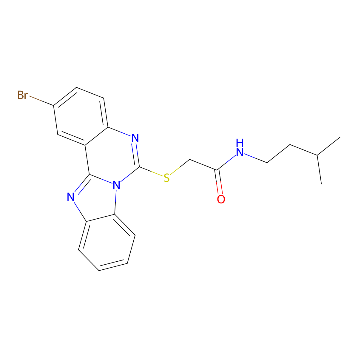 2-(2-bromobenzimidazolo[1,2-c]quinazolin-6-yl)sulfanyl-N-(3-methylbutyl)acetamide molecular structure, CAS 6790-42-7