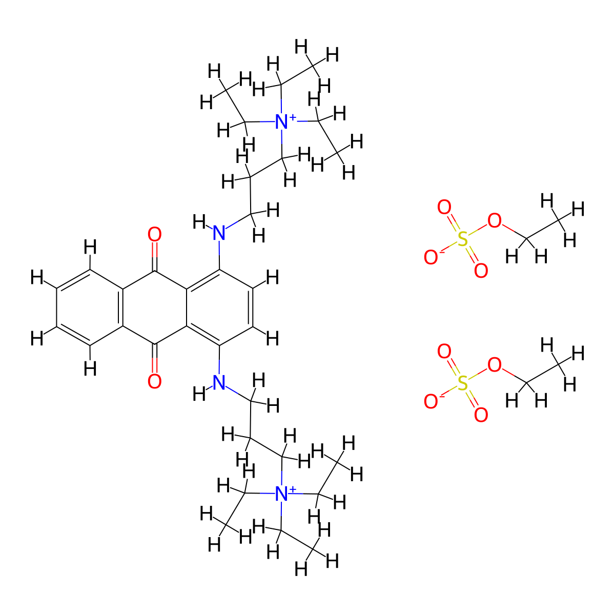 1-Propanaminium, 3,3'-((9,10-dihydro-9,10-dioxo-1,4-anthracenediyl)diimino)bis(N,N,N-triethyl-, ethyl sulfate (1:2) molecular structure, CAS 67905-14-0