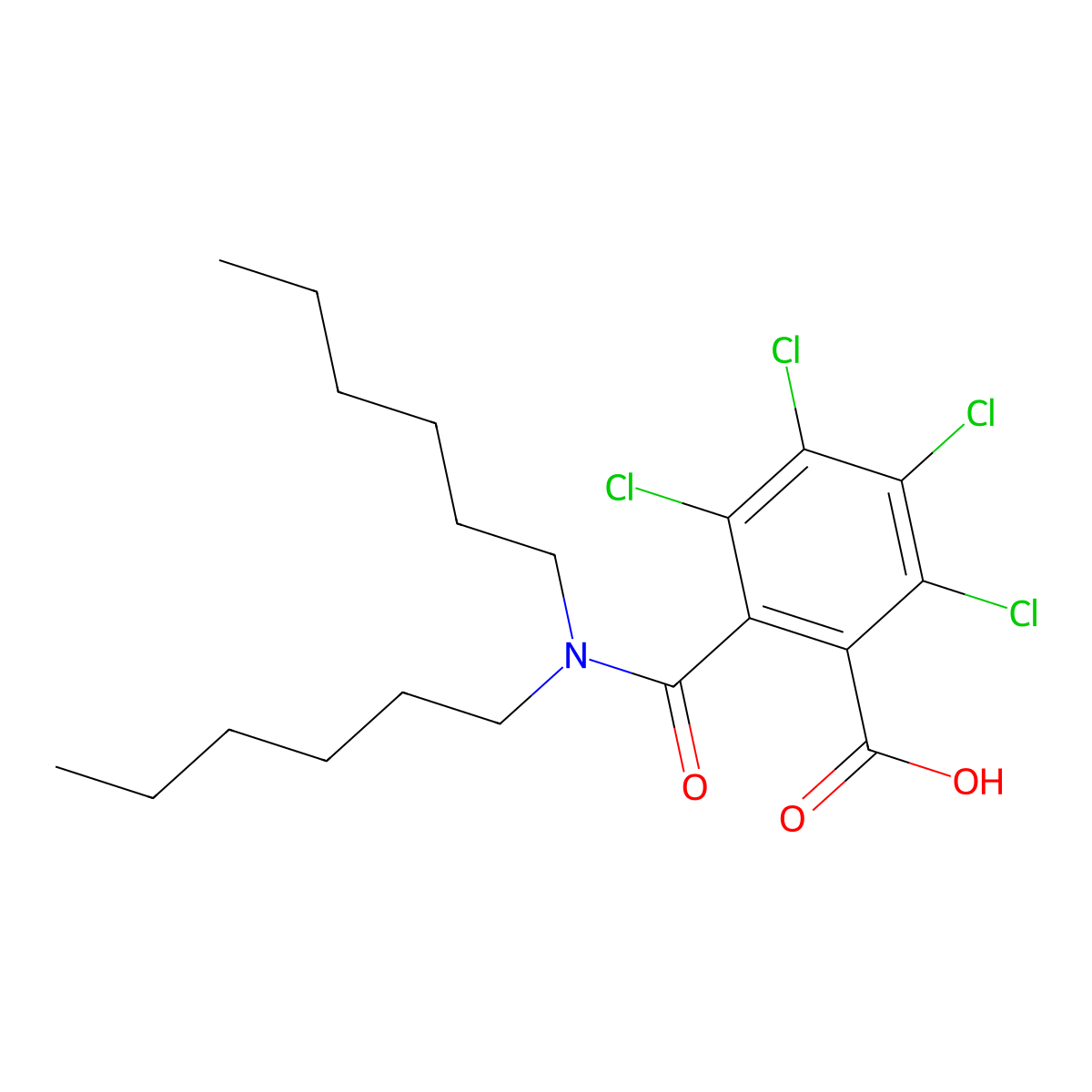 2,3,4,5-Tetrachloro-6-((dihexylamino)carbonyl)benzoic acid molecular structure, CAS 67905-38-8
