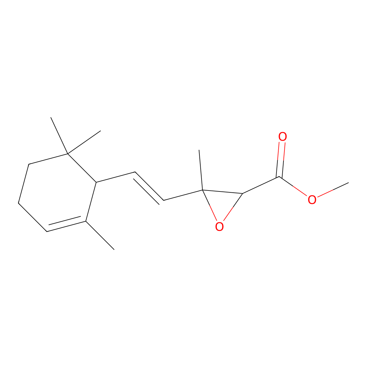 Oxiranecarboxylic acid, 3-methyl-3-[2-(2,6,6-trimethyl-2-cyclohexen-1-yl)ethenyl]-, methyl ester molecular structure, CAS 67905-40-2