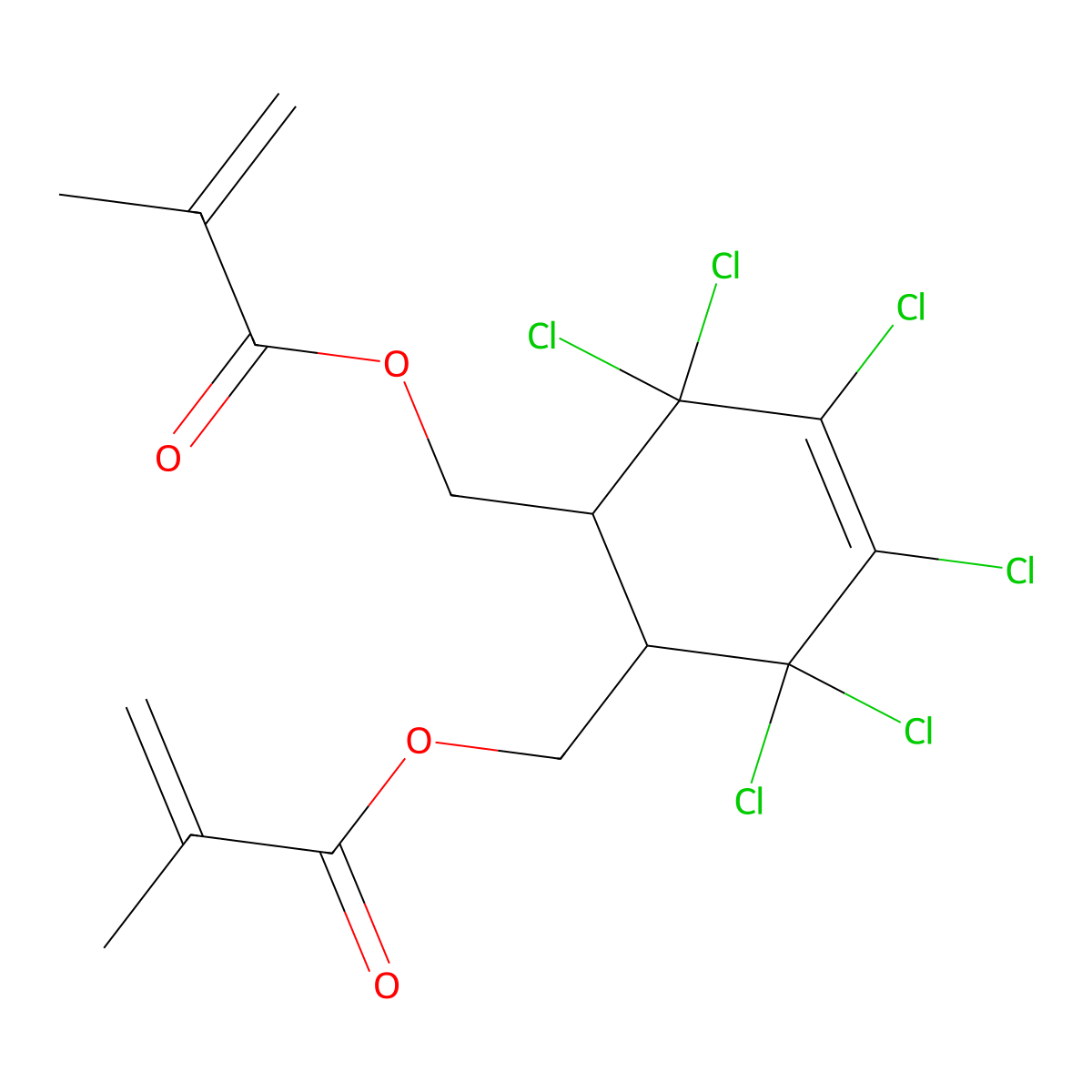 2-Propenoic acid, 2-methyl-, 1,1'-[(3,3,4,5,6,6-hexachloro-4-cyclohexene-1,2-diyl)bis(methylene)] ester molecular structure, CAS 67905-51-5