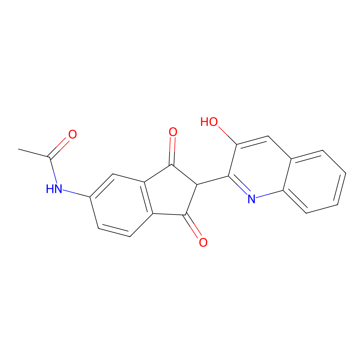 Acetamide, N-(2,3-dihydro-2-(3-hydroxy-2-quinolinyl)-1,3-dioxo-1H-inden-5-yl)- molecular structure, CAS 67905-54-8