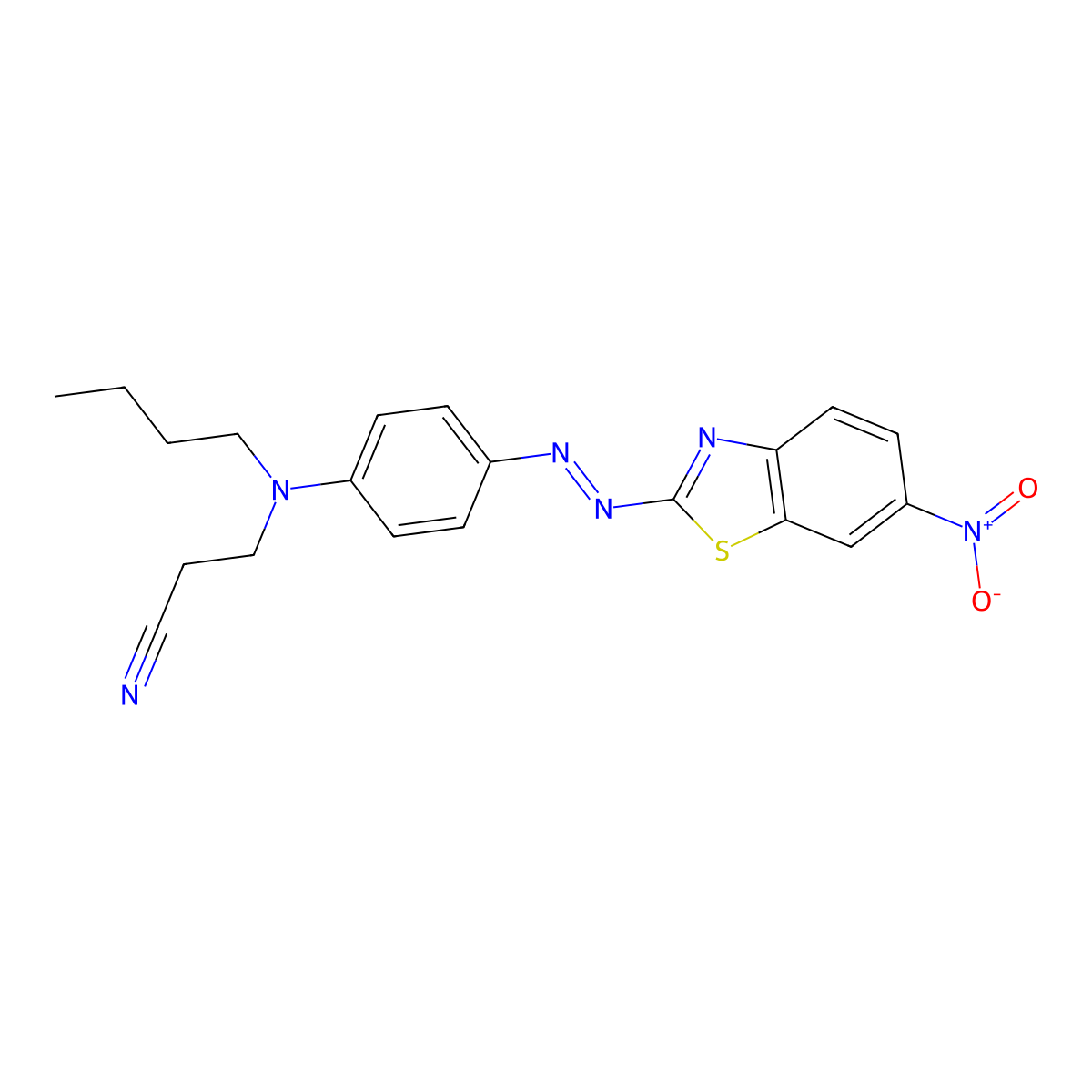 Propanenitrile, 3-(butyl(4-(2-(6-nitro-2-benzothiazolyl)diazenyl)phenyl)amino)- molecular structure, CAS 67905-67-3