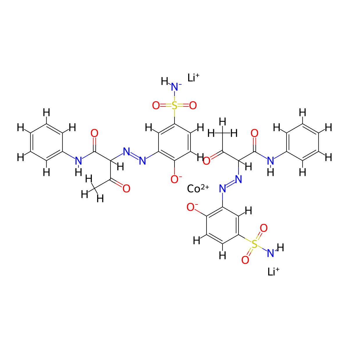 Cobaltate(2-), bis[2-[2-[5-(aminosulfonyl)-2-(hydroxy-kappaO)phenyl]diazenyl-kappaN1]-3-(oxo-kappaO)-N-phenylbutanamidato(2-)]-, lithium (1:2) molecular structure, CAS 67906-22-3