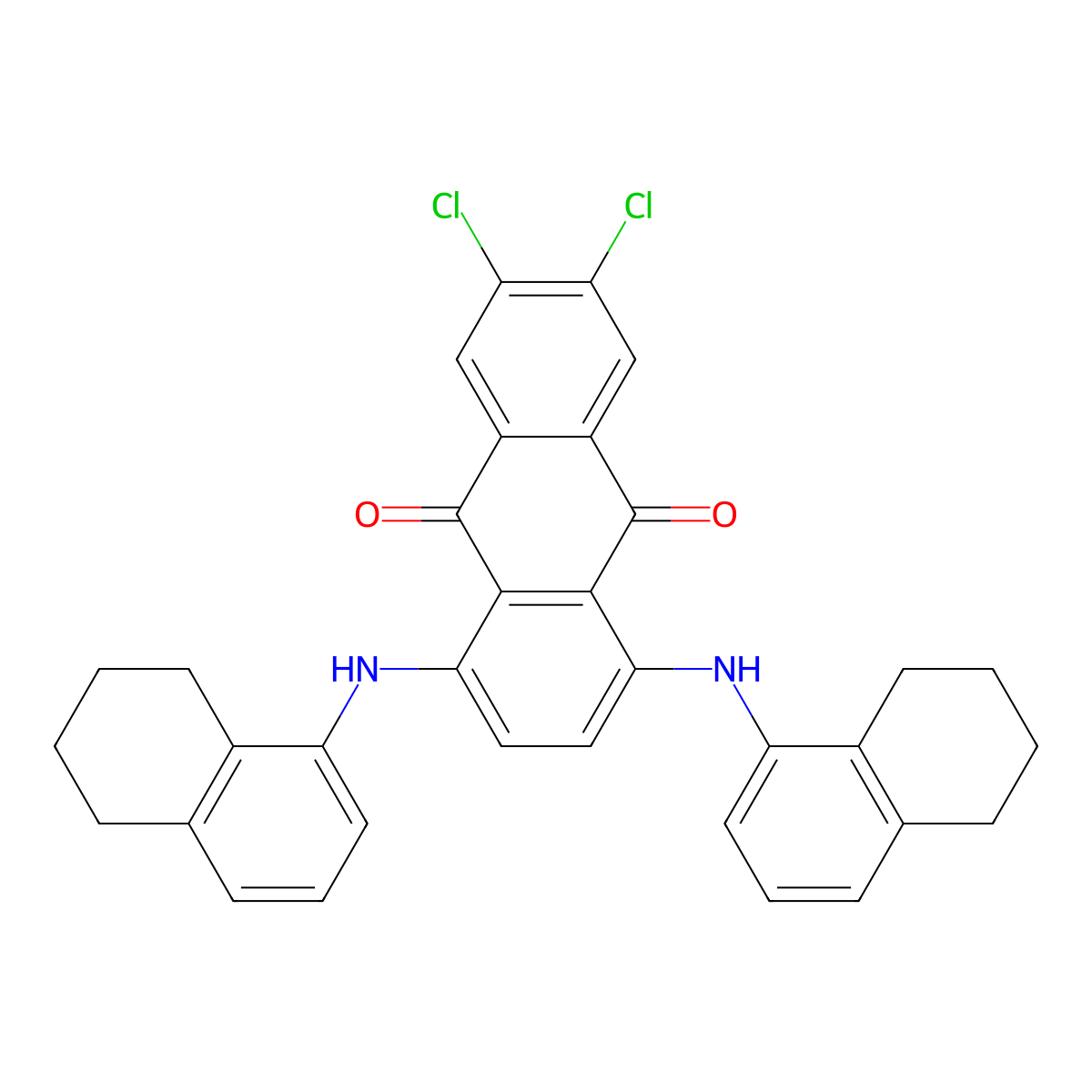 9,10-Anthracenedione, 6,7-dichloro-1,4-bis((5,6,7,8-tetrahydro-1-naphthalenyl)amino)- molecular structure, CAS 67906-27-8
