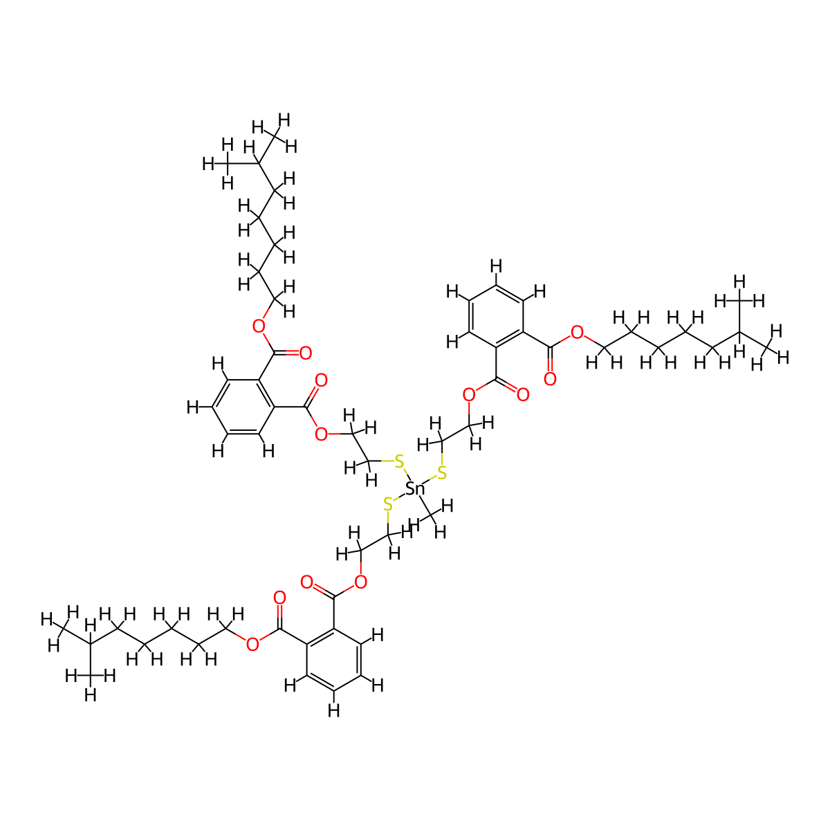 1,2-Benzenedicarboxylic acid, 1,1',1''-((methylstannylidyne)tris(thio-2,1-ethanediyl)) 2,2',2''-triisooctyl ester molecular structure, CAS 67907-14-6