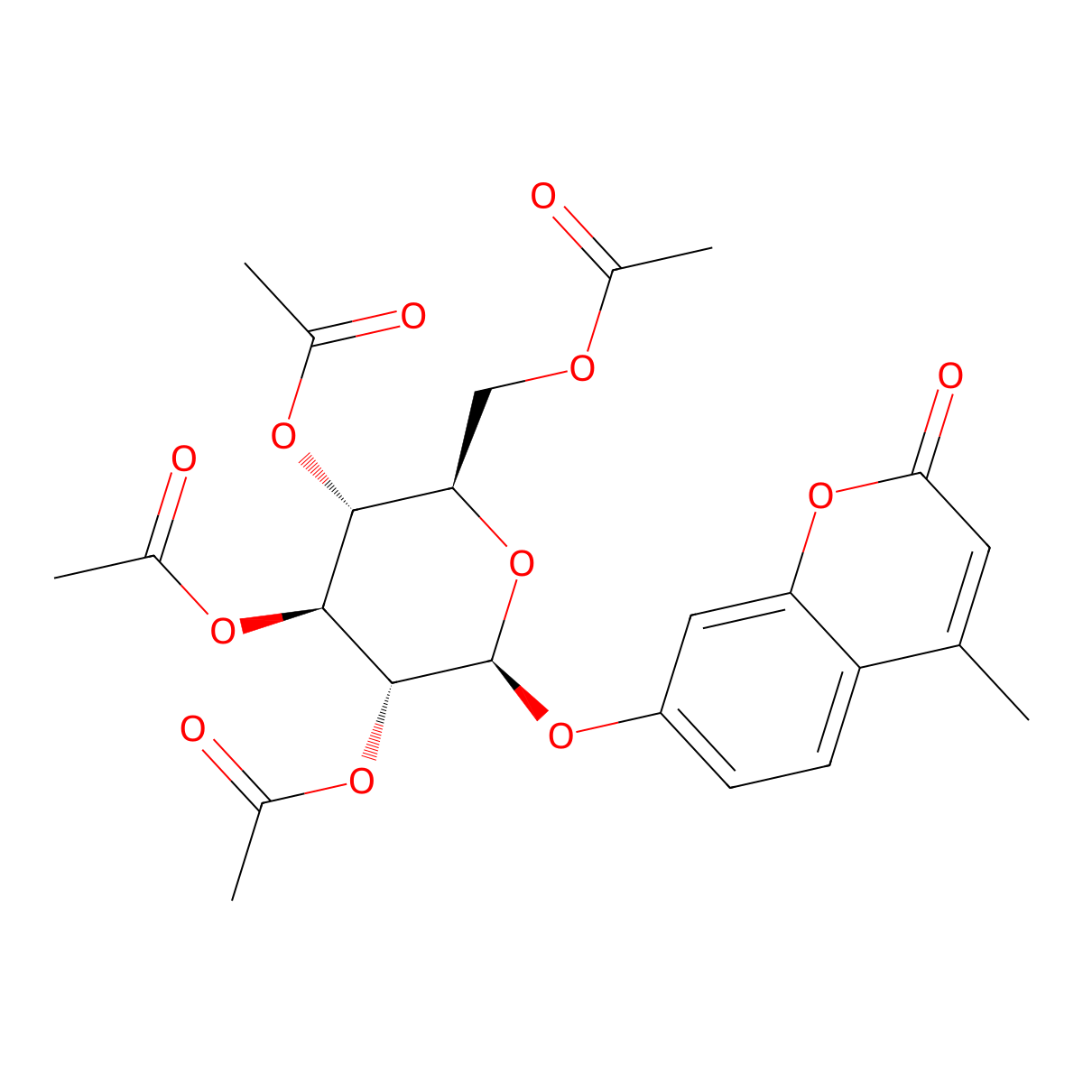 2H-1-Benzopyran-2-one, 4-methyl-7-((2,3,4,6-tetra-O-acetyl-beta-D-glucopyranosyl)oxy)- molecular structure, CAS 67909-25-5