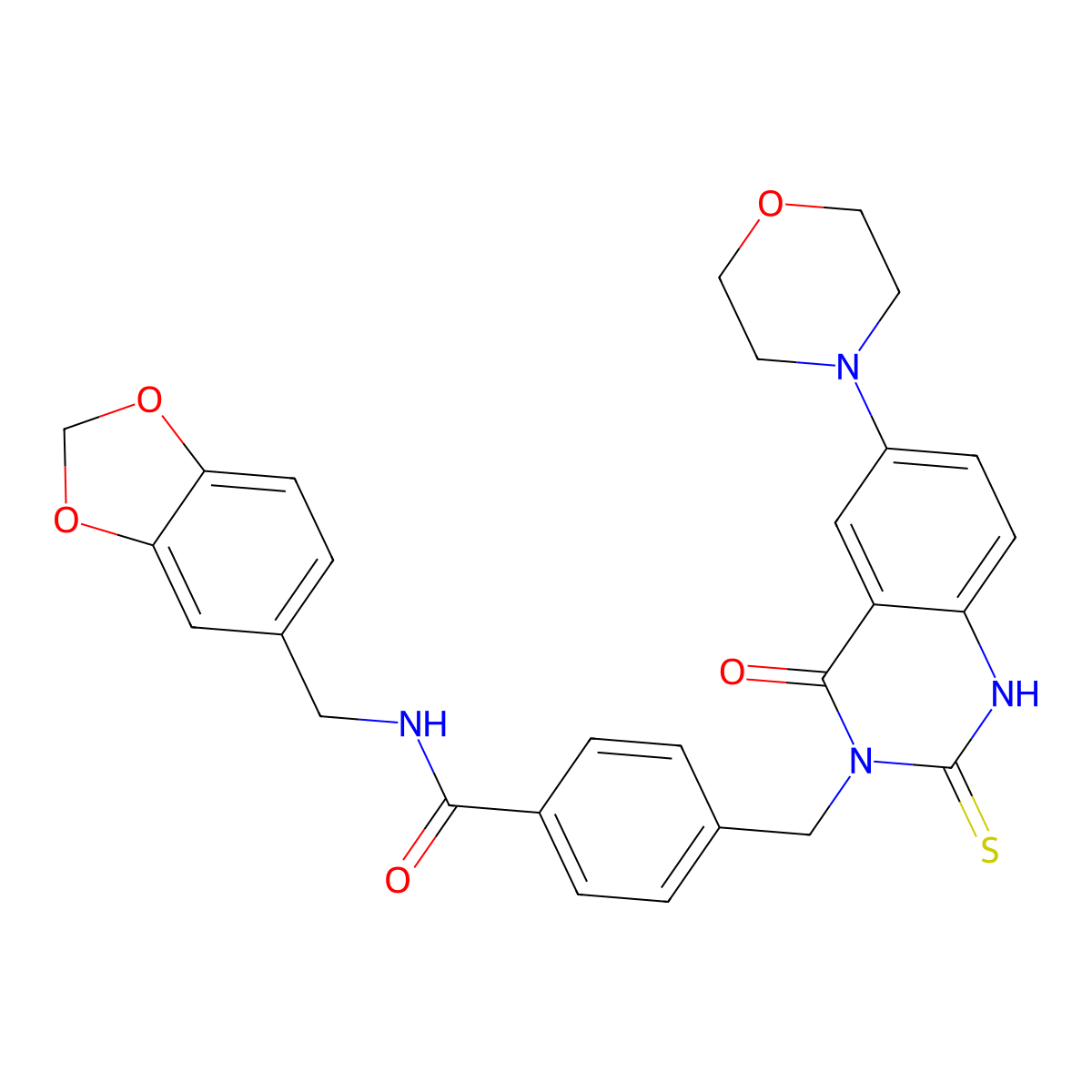 N-(1,3-benzodioxol-5-ylmethyl)-4-[(6-morpholin-4-yl-4-oxo-2-sulfanylidene-1H-quinazolin-3-yl)methyl]benzamide molecular structure, CAS 6791-08-8