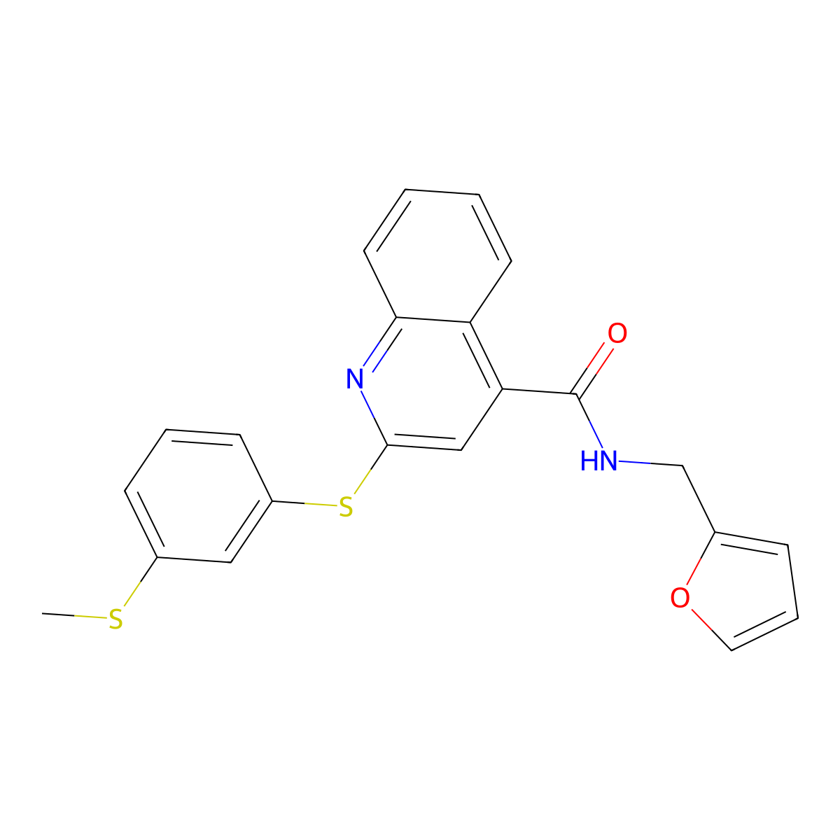 N-[(Furan-2-yl)methyl]-2-{[3-(methylsulfanyl)phenyl]sulfanyl}quinoline-4-carboxamide molecular structure, CAS 6792-38-7