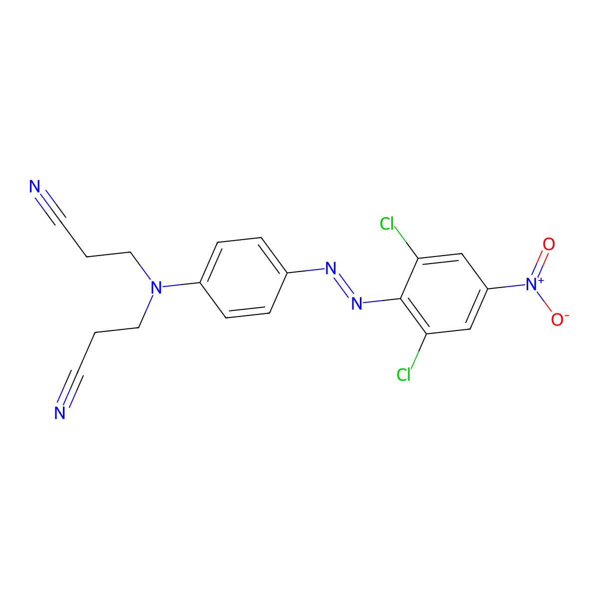 Propanenitrile, 3,3'-[[4-[2-(2,6-dichloro-4-nitrophenyl)diazenyl]phenyl]imino]bis- molecular structure, CAS 67923-43-7