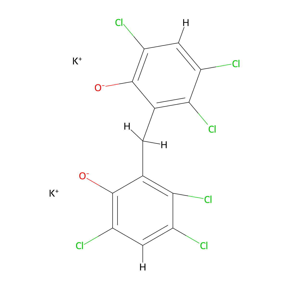 Dipotassium 2,2'-methylenebis(3,4,6-trichlorophenoxide) molecular structure, CAS 67923-62-0