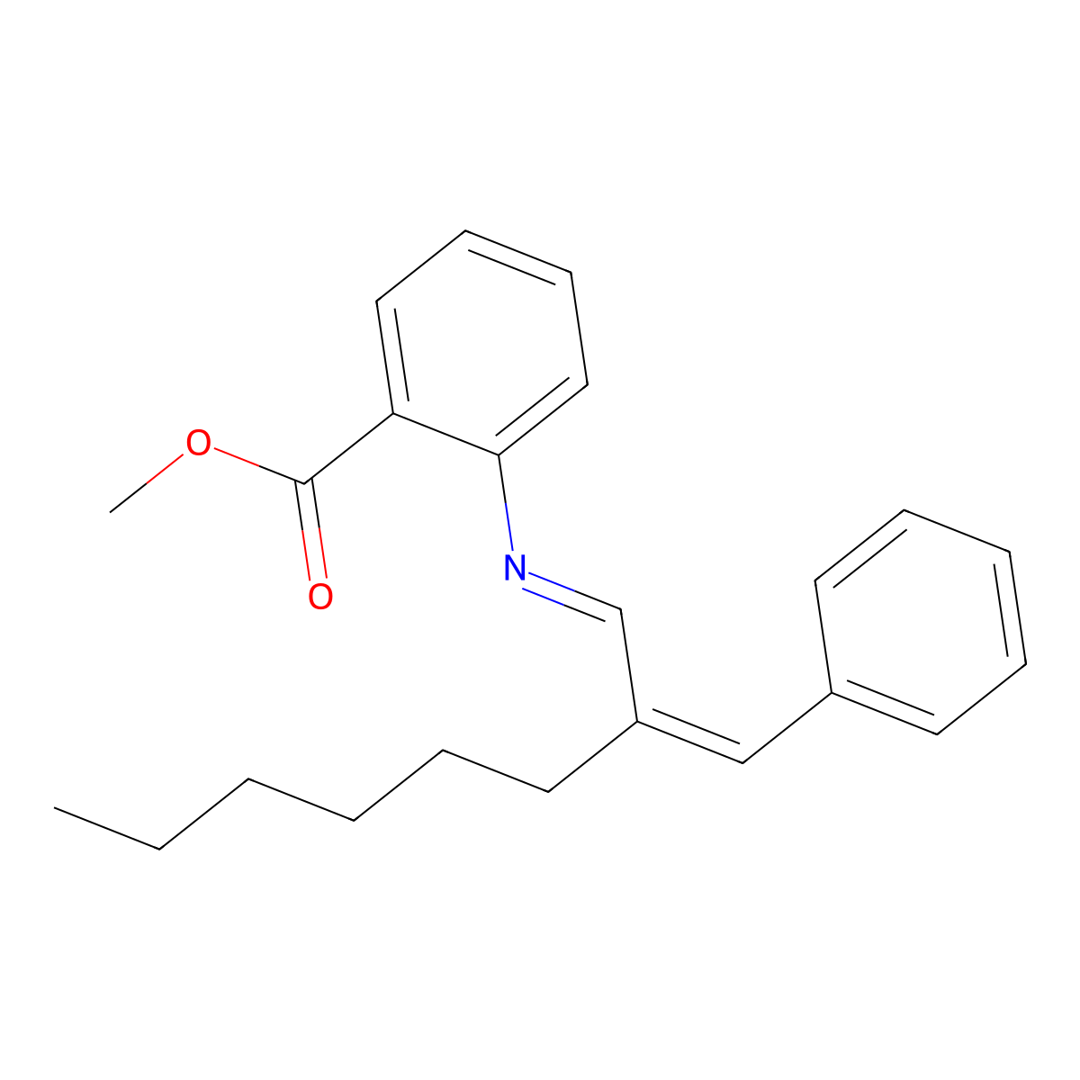 Benzoic acid, 2-((2-(phenylmethylene)octylidene)amino)-, methyl ester molecular structure, CAS 67924-13-4