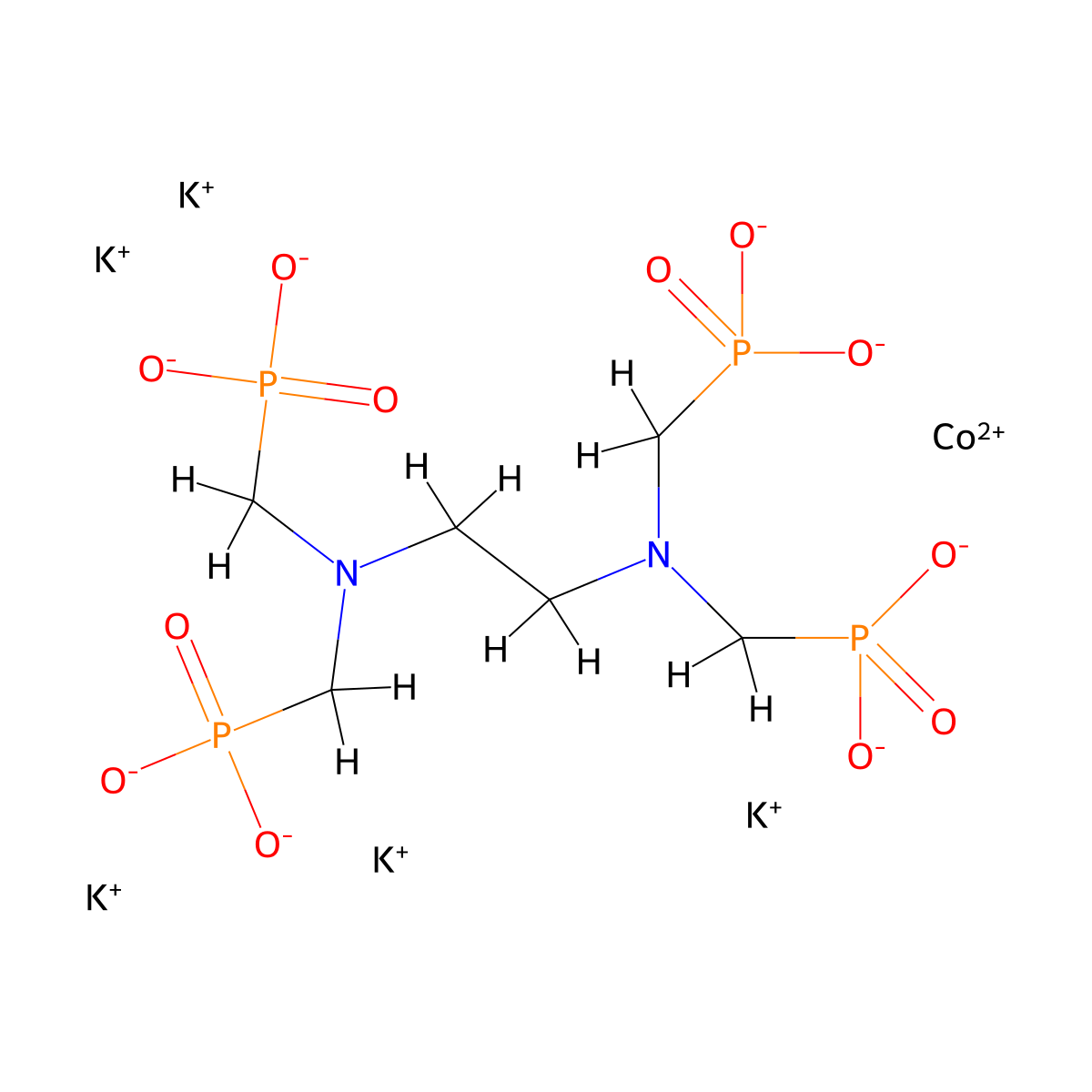 Cobaltate(6-), (((1,2-ethanediylbis((nitrilo-kappaN)bis(methylene)))tetrakis(phosphonato-kappaO))(8-))-, potassium hydrogen (1:5:1), (OC-6-21)- molecular structure, CAS 67924-23-6