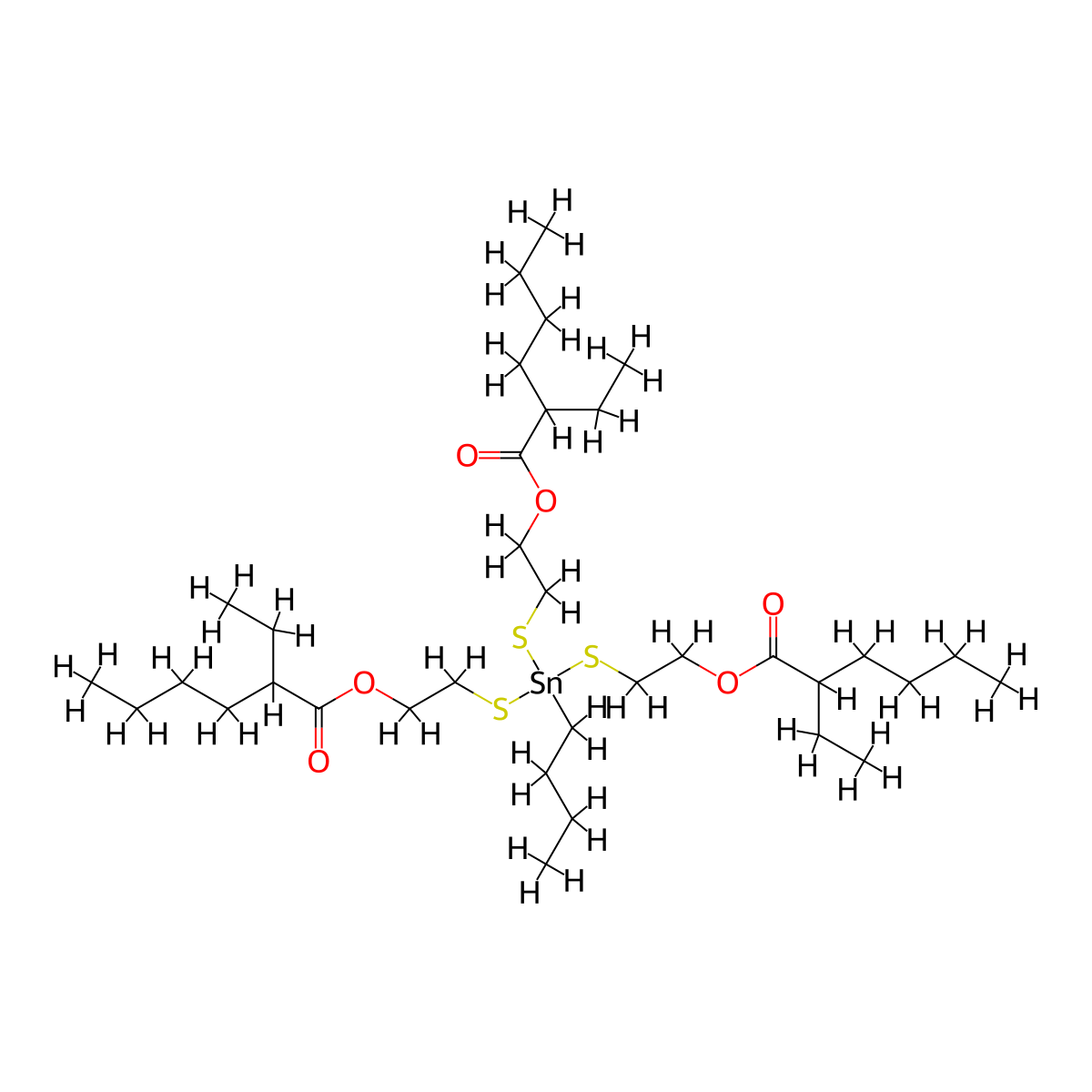 Hexanoic acid, 2-ethyl-, 1,1',1''-((butylstannylidyne)tris(thio-2,1-ethanediyl)) ester molecular structure, CAS 67939-23-5