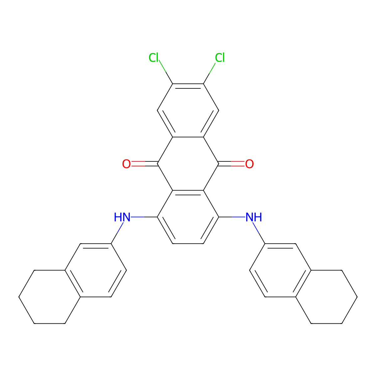 9,10-Anthracenedione, 6,7-dichloro-1,4-bis((5,6,7,8-tetrahydro-2-naphthalenyl)amino)- molecular structure, CAS 67939-47-3