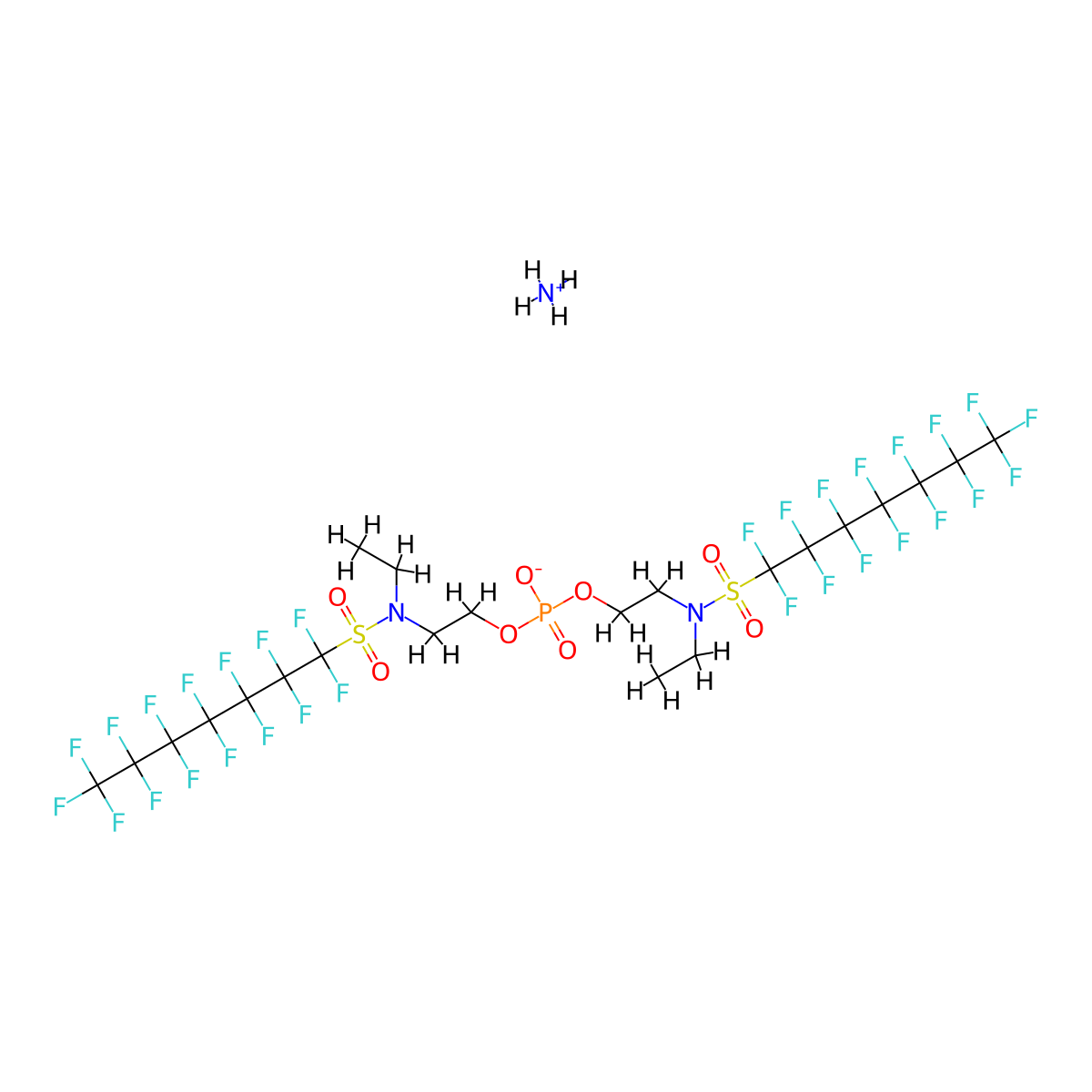 1-Heptanesulfonamide, N,N'-(phosphinicobis(oxy-2,1-ethanediyl))bis(N-ethyl-1,1,2,2,3,3,4,4,5,5,6,6,7,7,7-pentadecafluoro-, ammonium salt (1:1) molecular structure, CAS 67939-97-3