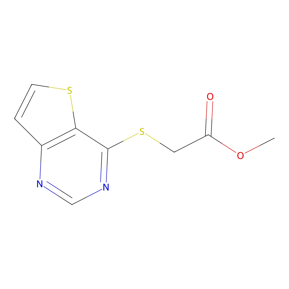 Methyl2-{thieno[3,2-d]pyrimidin-4-ylsulfanyl}acetate molecular structure, CAS 679394-21-9