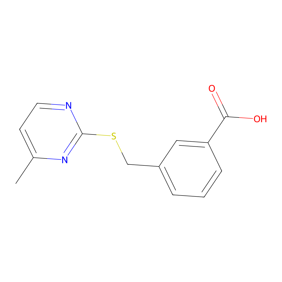 3-(((4-Methylpyrimidin-2-yl)thio)methyl)benzoic acid molecular structure, CAS 679414-38-1