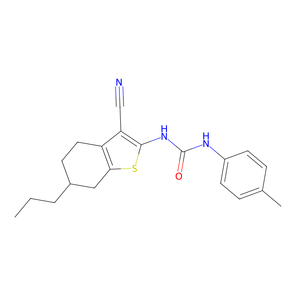 1-(3-Cyano-6-propyl-4,5,6,7-tetrahydro-1-benzothiophen-2-yl)-3-(4-methylphenyl)urea molecular structure, CAS 679419-23-9