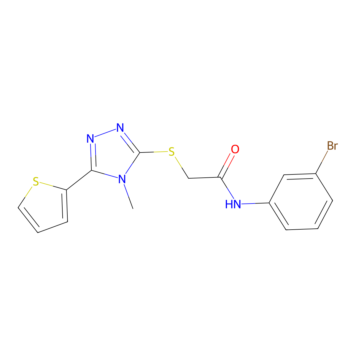 N-(3-bromophenyl)-2-{[4-methyl-5-(thiophen-2-yl)-4H-1,2,4-triazol-3-yl]sulfanyl}acetamide molecular structure, CAS 679419-74-0