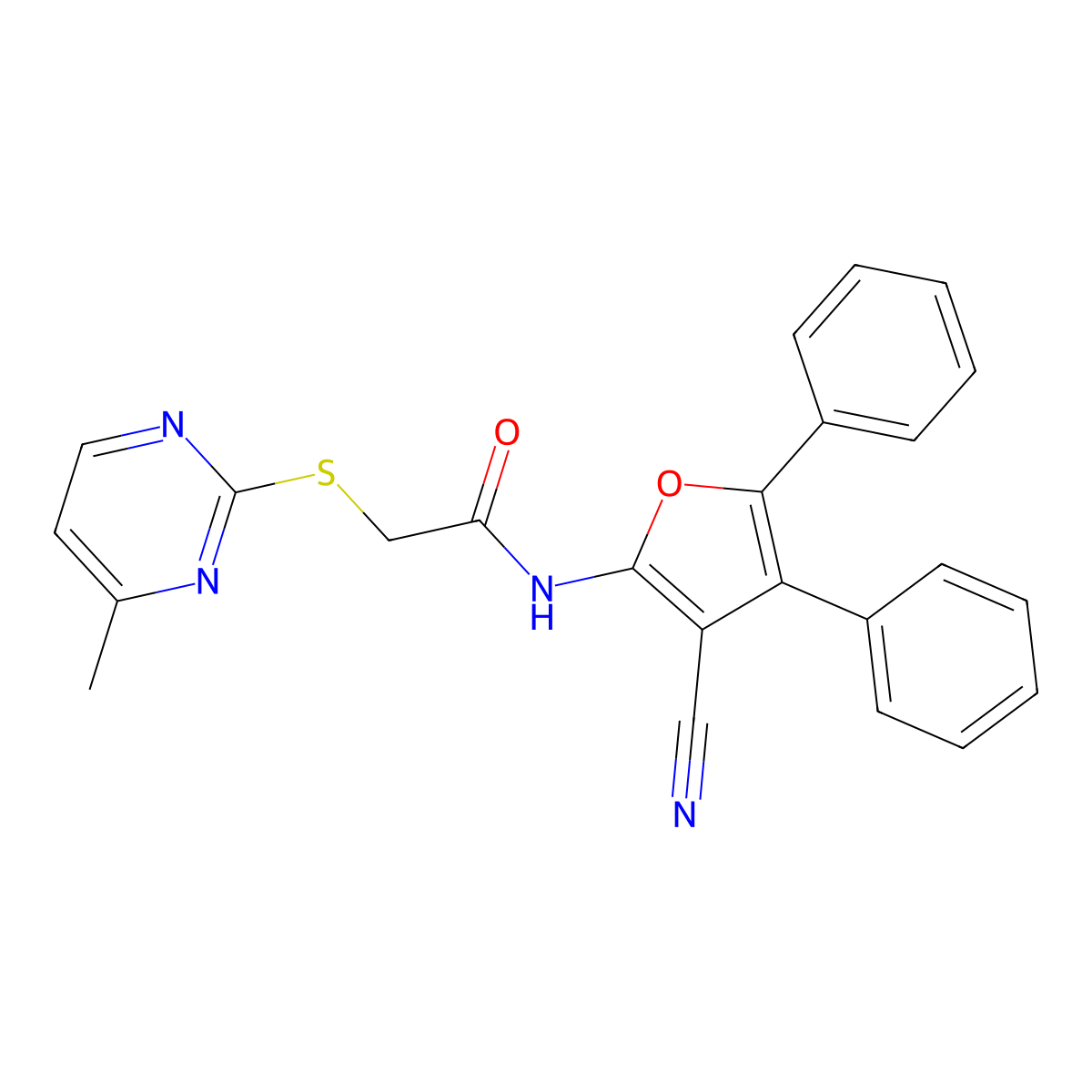 N-(3-cyano-4,5-diphenyl-2-furyl)-2-[(4-methyl-2-pyrimidinyl)thio]acetamide molecular structure, CAS 679419-89-7