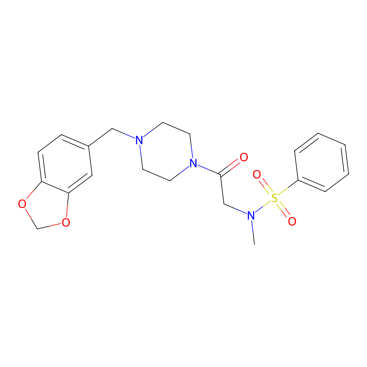 N-[2-[4-(1,3-benzodioxol-5-ylmethyl)piperazin-1-yl]-2-oxoethyl]-N-methylbenzenesulfonamide molecular structure, CAS 679420-51-0