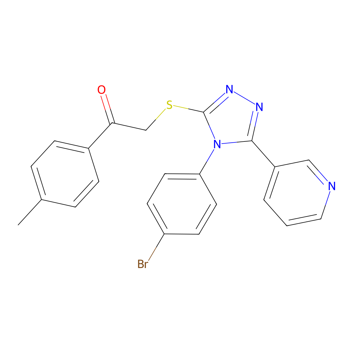 2-{[4-(4-Bromophenyl)-5-(3-pyridinyl)-4H-1,2,4-triazol-3-YL]sulfanyl}-1-(4-methylphenyl)ethanone molecular structure, CAS 679421-31-9
