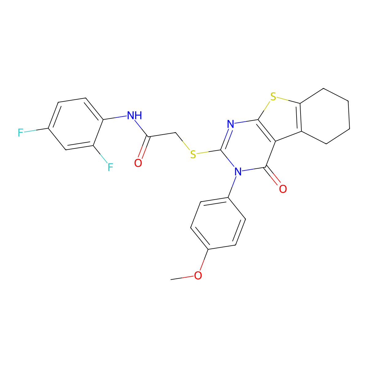 N-(2,4-difluorophenyl)-2-{[3-(4-methoxyphenyl)-4-oxo-3,4,5,6,7,8-hexahydro[1]benzothieno[2,3-d]pyrimidin-2-yl]sulfanyl}acetamide molecular structure, CAS 679424-79-4