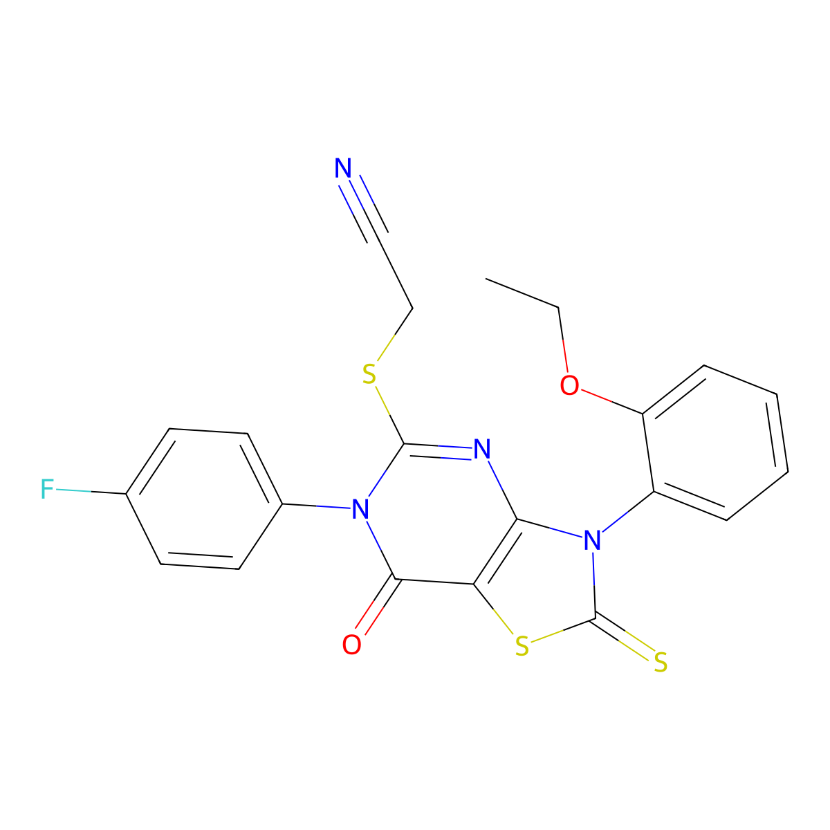 2-[[3-(2-Ethoxyphenyl)-6-(4-fluorophenyl)-7-oxo-2-sulfanylidene-[1,3]thiazolo[4,5-d]pyrimidin-5-yl]sulfanyl]acetonitrile molecular structure, CAS 6795-69-3