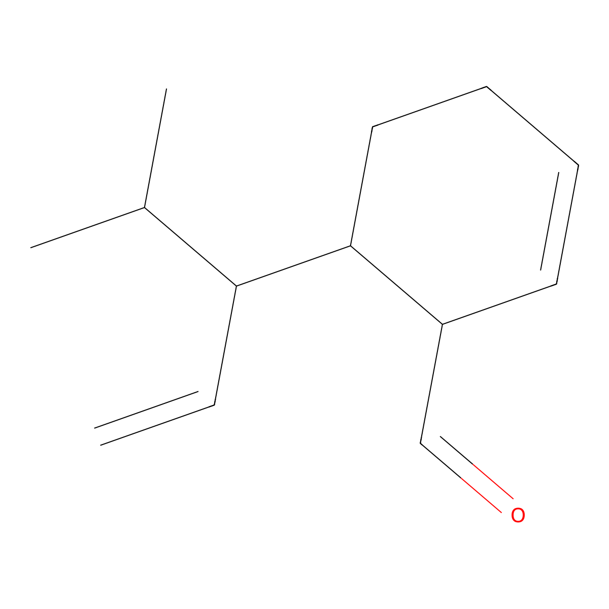 2-Cyclohexene-1-carboxaldehyde, 6-(1-(1-methylethyl)-2-propen-1-yl)- molecular structure, CAS 67952-55-0