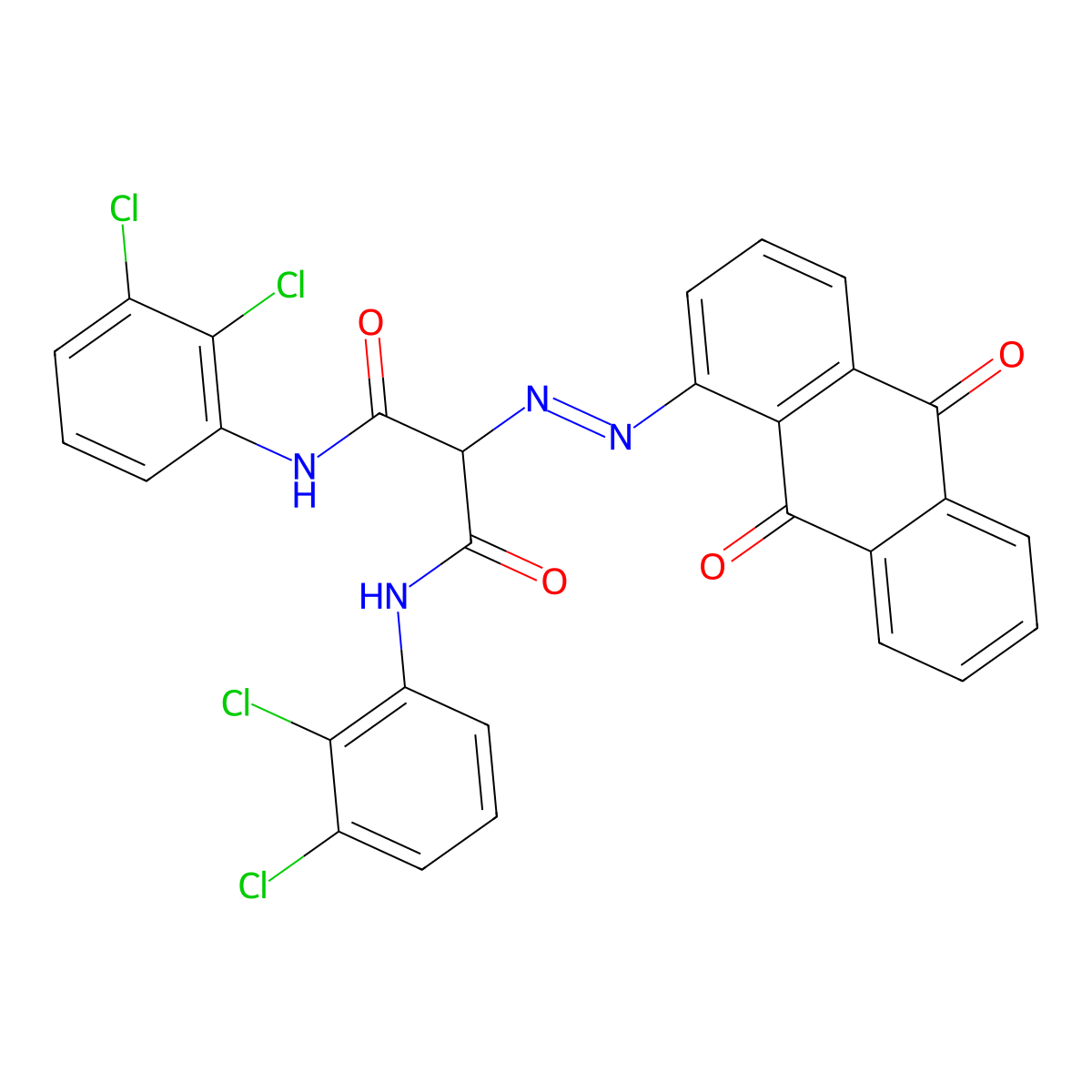 Propanediamide, N1,N3-bis(2,3-dichlorophenyl)-2-[2-(9,10-dihydro-9,10-dioxo-1-anthracenyl)diazenyl]- molecular structure, CAS 67953-10-0