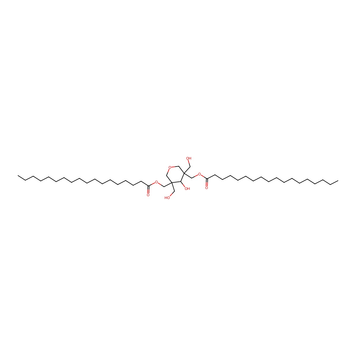 Octadecanoic acid, [tetrahydro-4-hydroxy-3,5-bis(hydroxymethyl)-2H-pyran-3,5-diyl]bis(methylene) ester molecular structure, CAS 67953-14-4