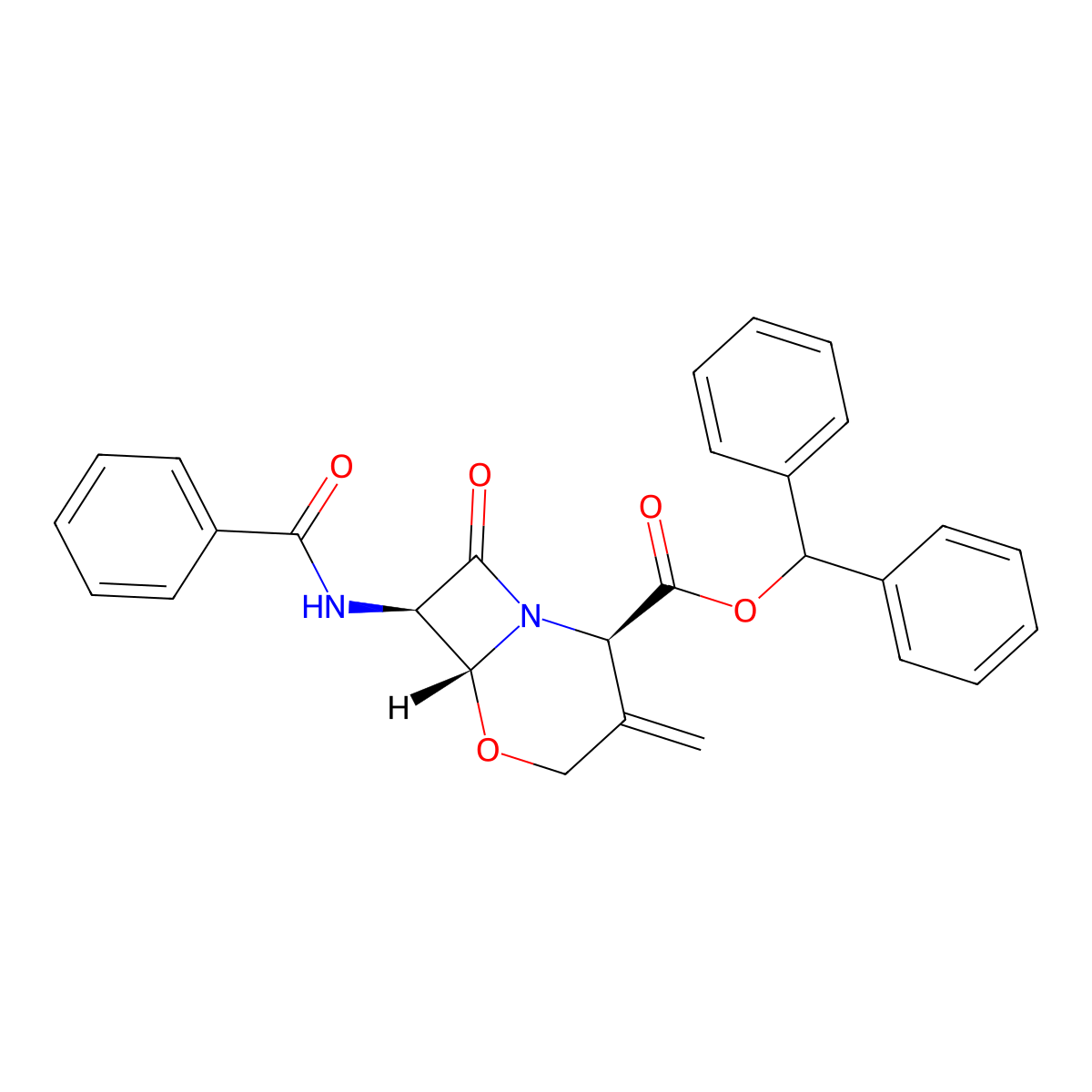 (2R,6R,7R)-Benzhydryl 7-benzamido-3-methylene-8-oxo-5-oxa-1-azabicyclo[4.2.0]octane-2-carboxylate molecular structure, CAS 67977-91-7