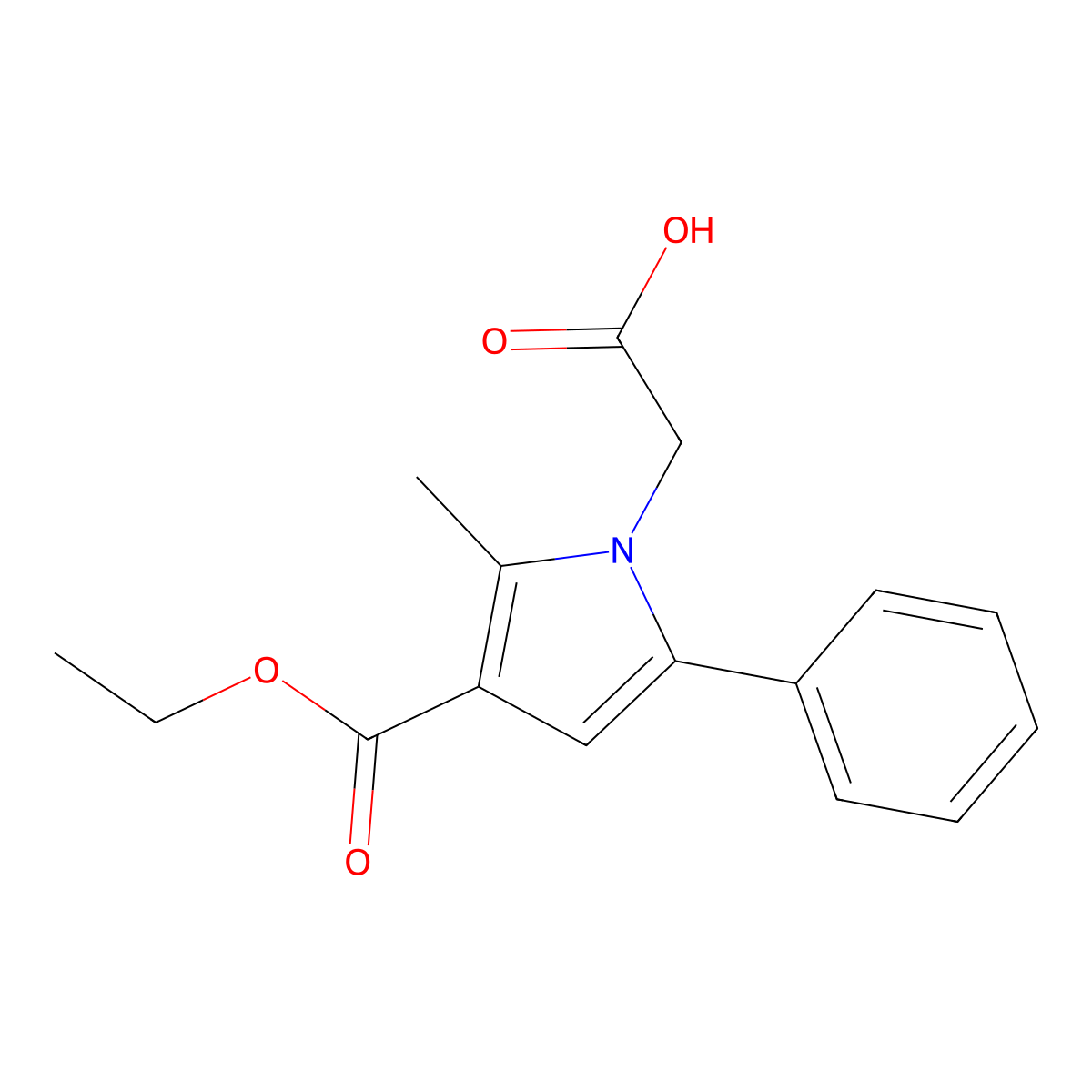 1H-Pyrrole-1-acetic acid, 3-(ethoxycarbonyl)-2-methyl-5-phenyl- molecular structure, CAS 679797-47-8