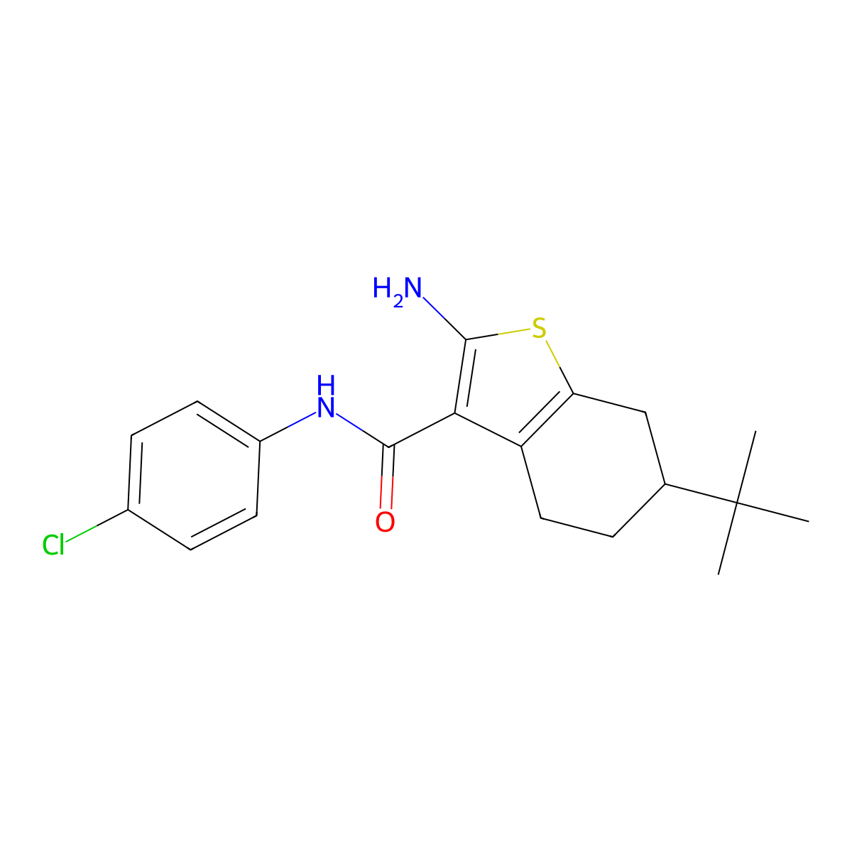 2-amino-6-tert-butyl-N-(4-chlorophenyl)-4,5,6,7-tetrahydro-1-benzothiophene-3-carboxamide molecular structure, CAS 679798-35-7