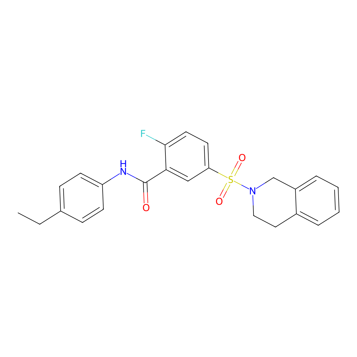 5-(3,4-dihydro-1H-isoquinolin-2-ylsulfonyl)-N-(4-ethylphenyl)-2-fluorobenzamide molecular structure, CAS 6798-36-3