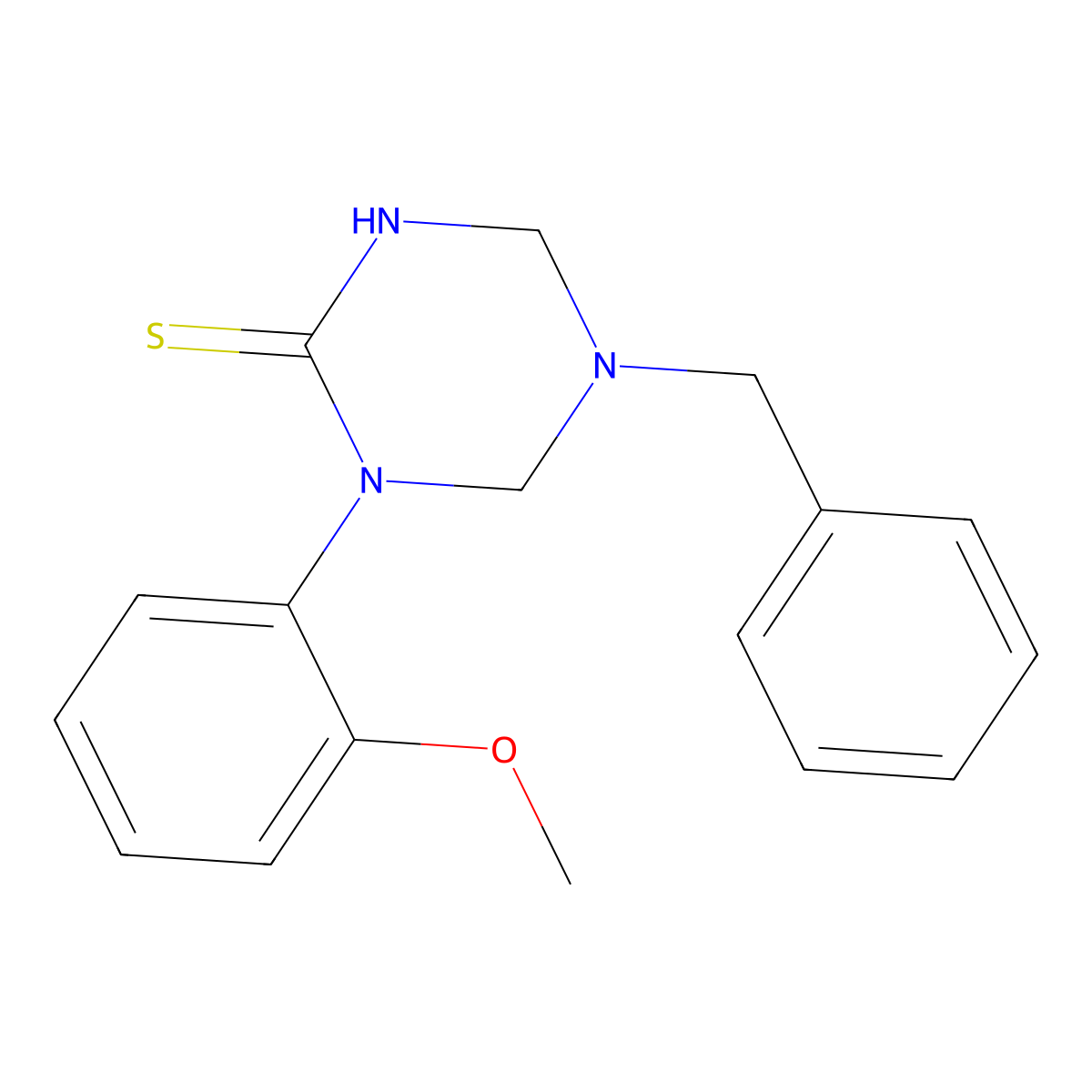5-Benzyl-1-(2-methoxyphenyl)-1,3,5-triazinane-2-thione molecular structure, CAS 679801-24-2