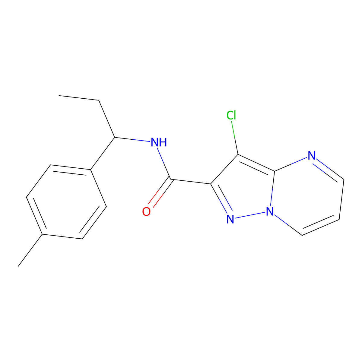 3-chloro-N-[1-(4-methylphenyl)propyl]pyrazolo[1,5-a]pyrimidine-2-carboxamide molecular structure, CAS 679801-62-8