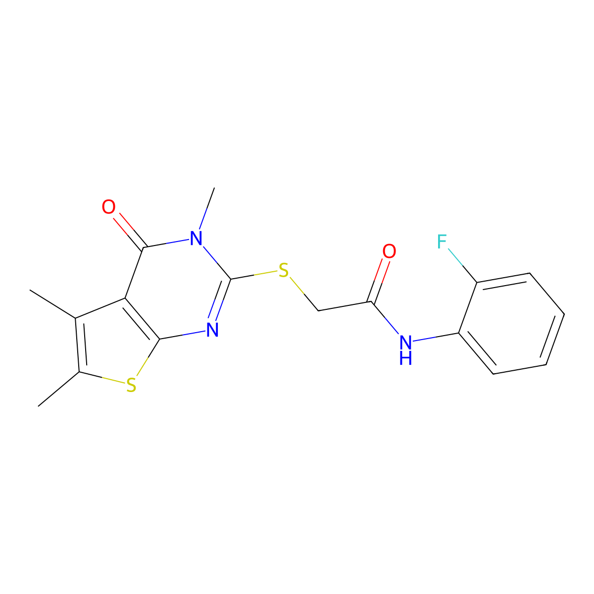 N-(2-fluorophenyl)-2-[(3,5,6-trimethyl-4-oxo-3,4-dihydrothieno[2,3-d]pyrimidin-2-yl)sulfanyl]acetamide molecular structure, CAS 679802-65-4