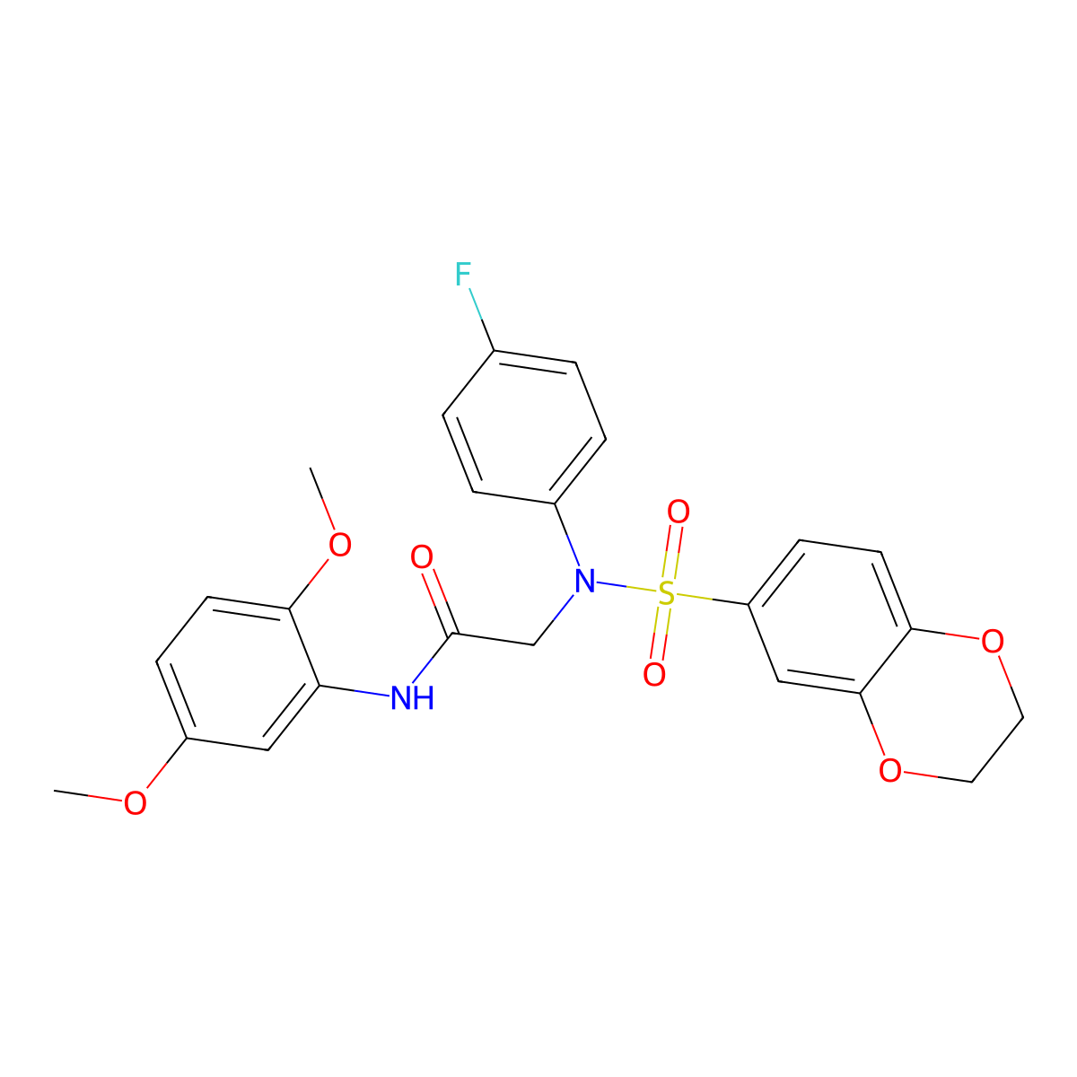 2-[N-(2,3-dihydro-1,4-benzodioxin-6-ylsulfonyl)-4-fluoroanilino]-N-(2,5-dimethoxyphenyl)acetamide molecular structure, CAS 679803-54-4