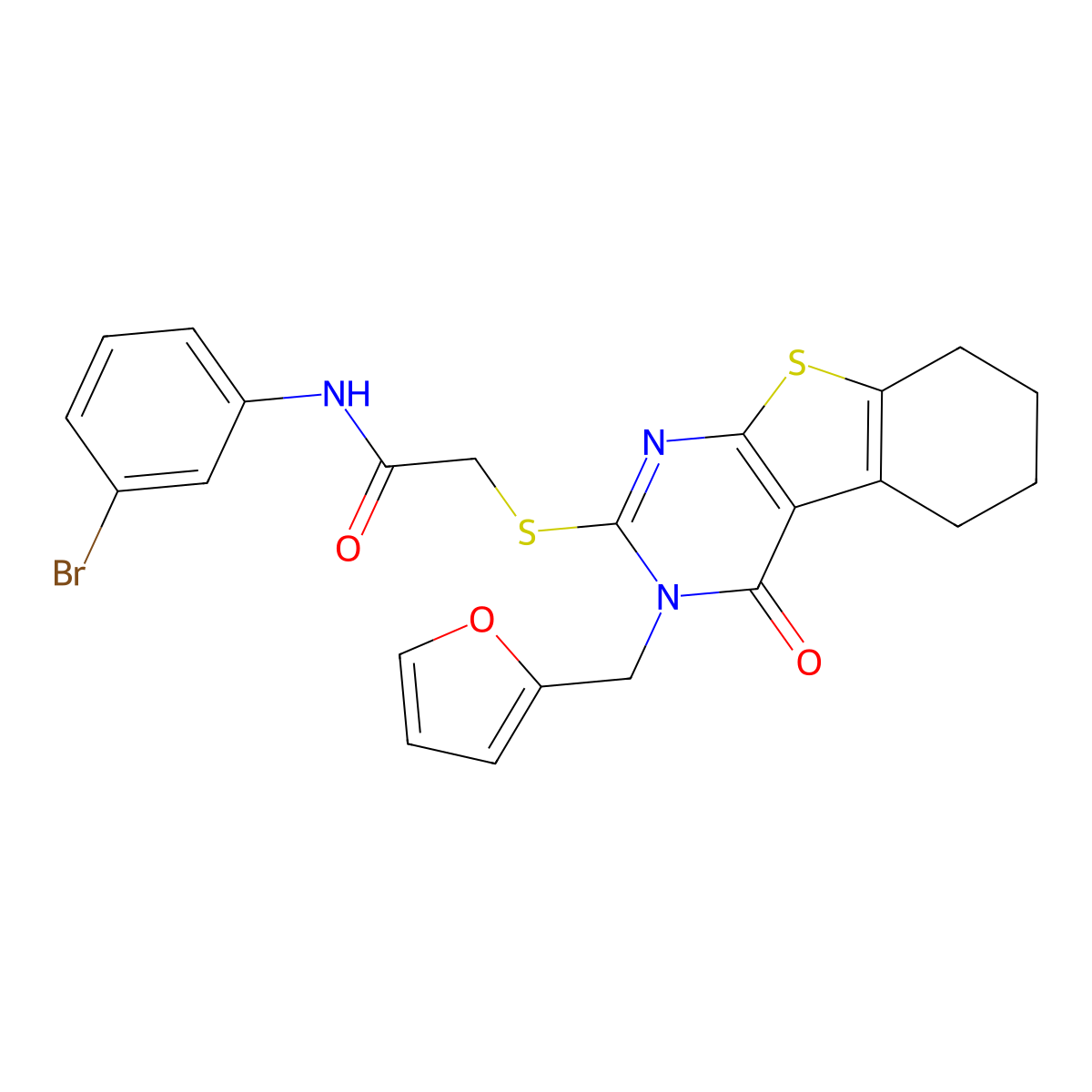 N-(3-bromophenyl)-2-[3-(2-furylmethyl)-4-oxo(3,5,6,7,8-pentahydrobenzo[b]thiop heno[2,3-d]pyrimidin-2-ylthio)]acetamide molecular structure, CAS 679803-57-7