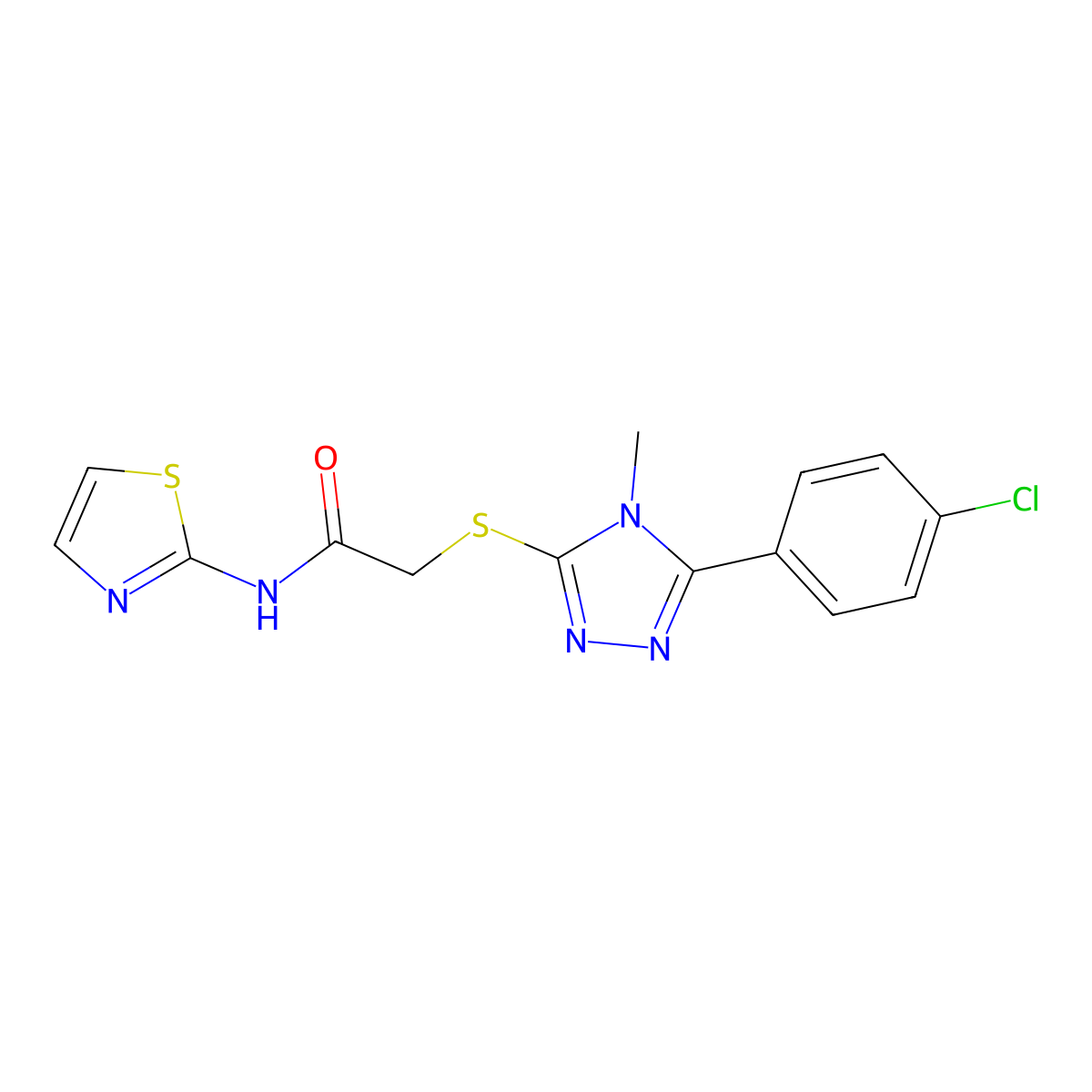 2-[[5-(4-chlorophenyl)-4-methyl-1,2,4-triazol-3-yl]sulfanyl]-N-(1,3-thiazol-2-yl)acetamide molecular structure, CAS 679804-07-0