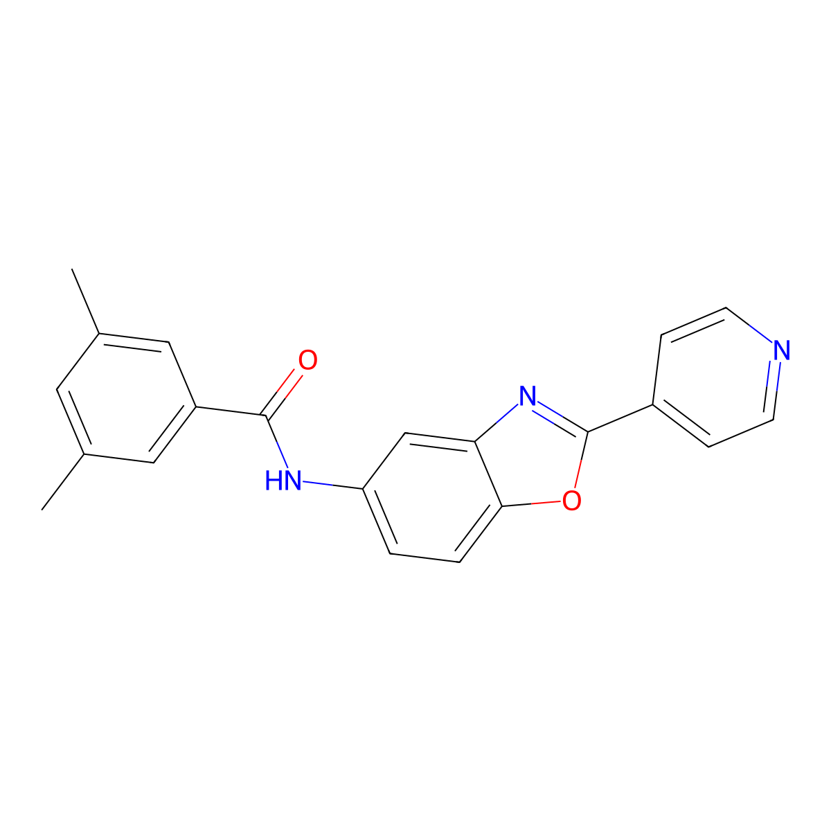 3,5-dimethyl-N-(2-pyridin-4-yl-1,3-benzoxazol-5-yl)benzamide molecular structure, CAS 679804-53-6
