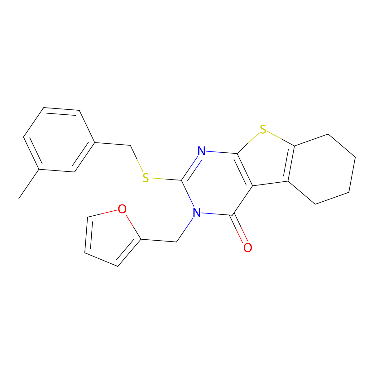 3-(furan-2-ylmethyl)-2-[(3-methylbenzyl)sulfanyl]-5,6,7,8-tetrahydro[1]benzothieno[2,3-d]pyrimidin-4(3H)-one molecular structure, CAS 679812-05-6