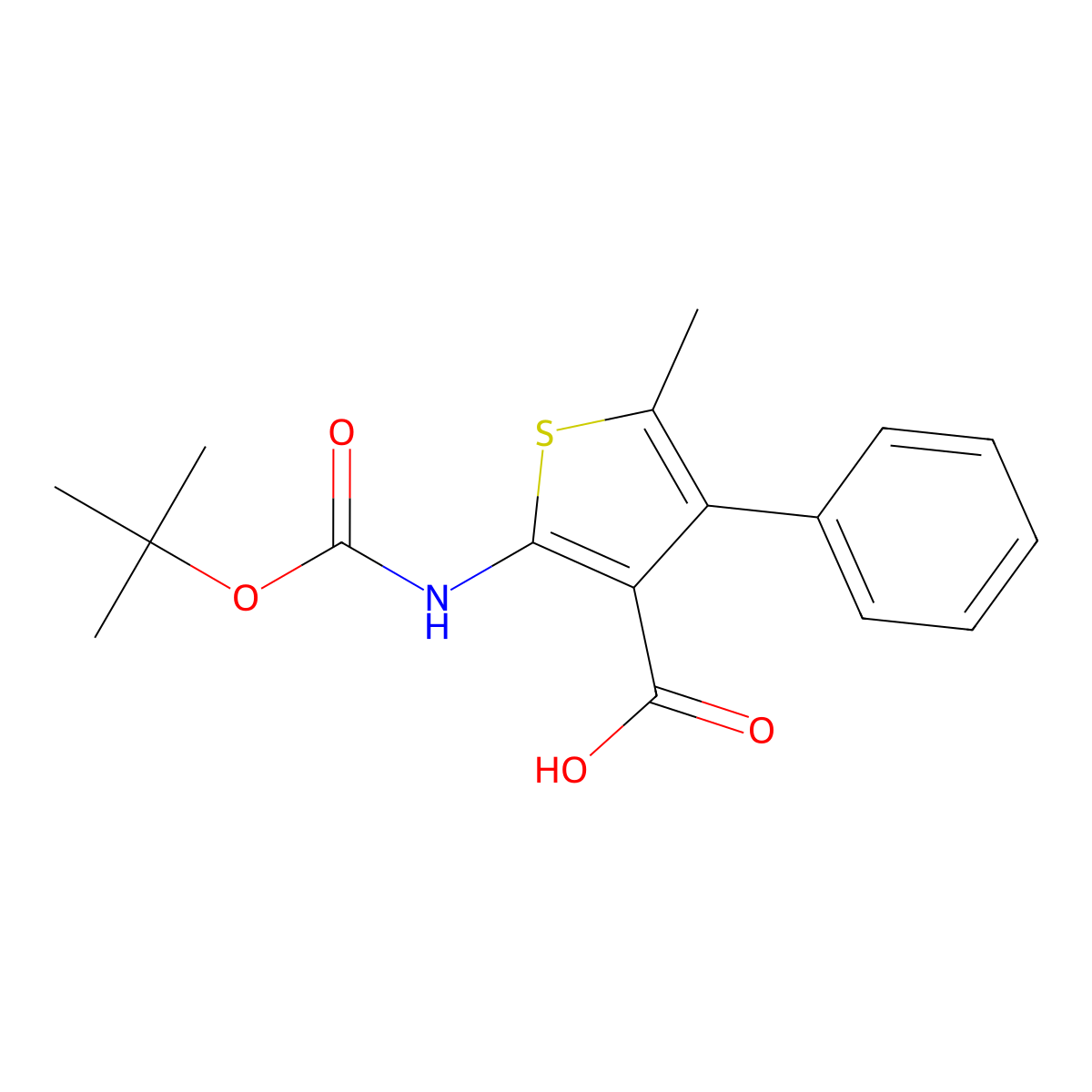 2-{[(Tert-butoxy)carbonyl]amino}-5-methyl-4-phenylthiophene-3-carboxylic acid molecular structure, CAS 679814-10-9