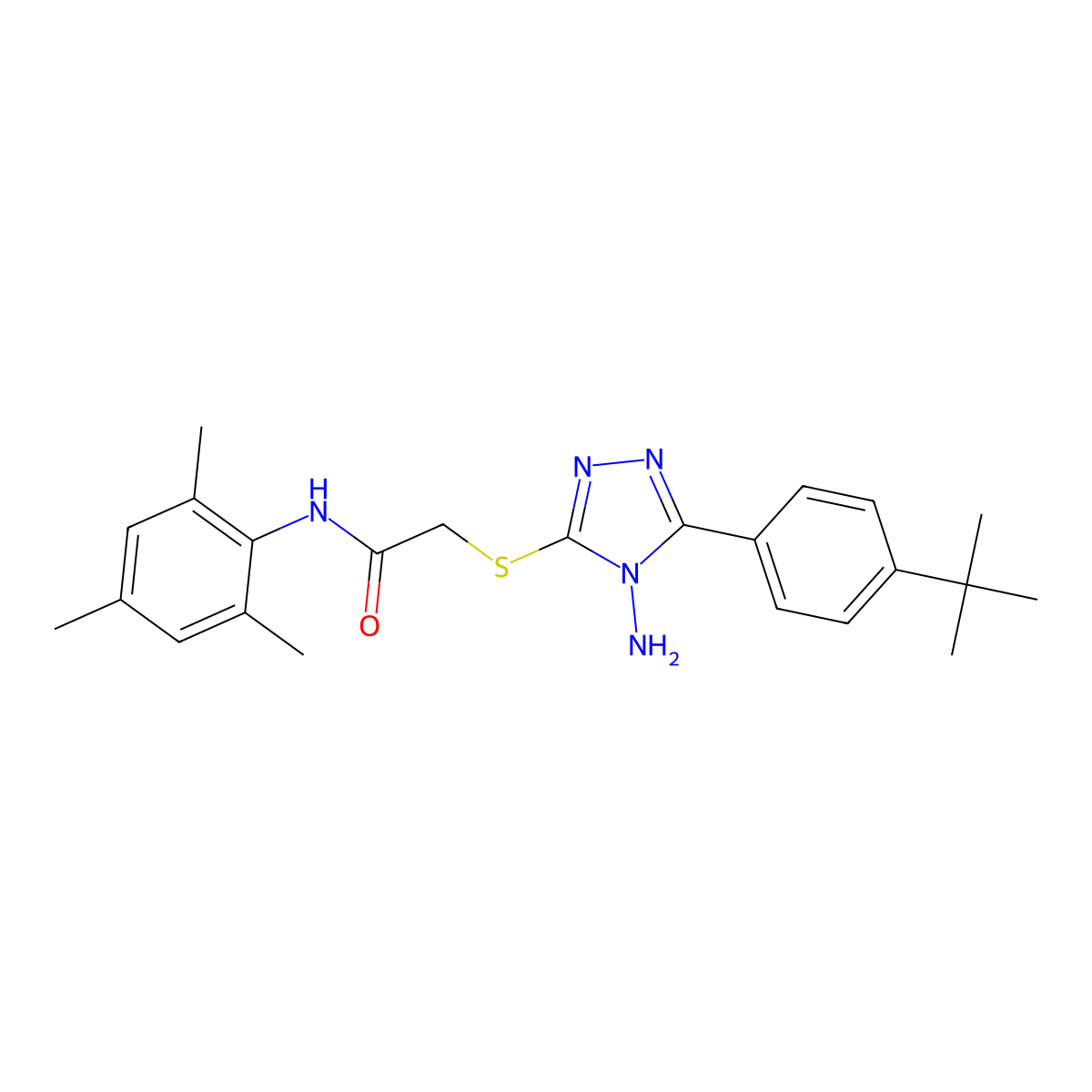 2-{4-amino-5-[4-(tert-butyl)phenyl](1,2,4-triazol-3-ylthio)}-N-(2,4,6-trimethy lphenyl)acetamide molecular structure, CAS 679814-15-4