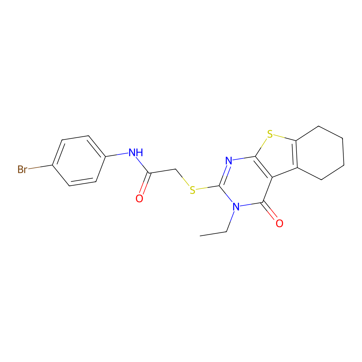 N-(4-bromophenyl)-2-(3-ethyl-4-oxo(3,5,6,7,8-pentahydrobenzo[b]thiopheno[2,3-d]pyrimidin-2-ylthio))acetamide molecular structure, CAS 679814-76-7