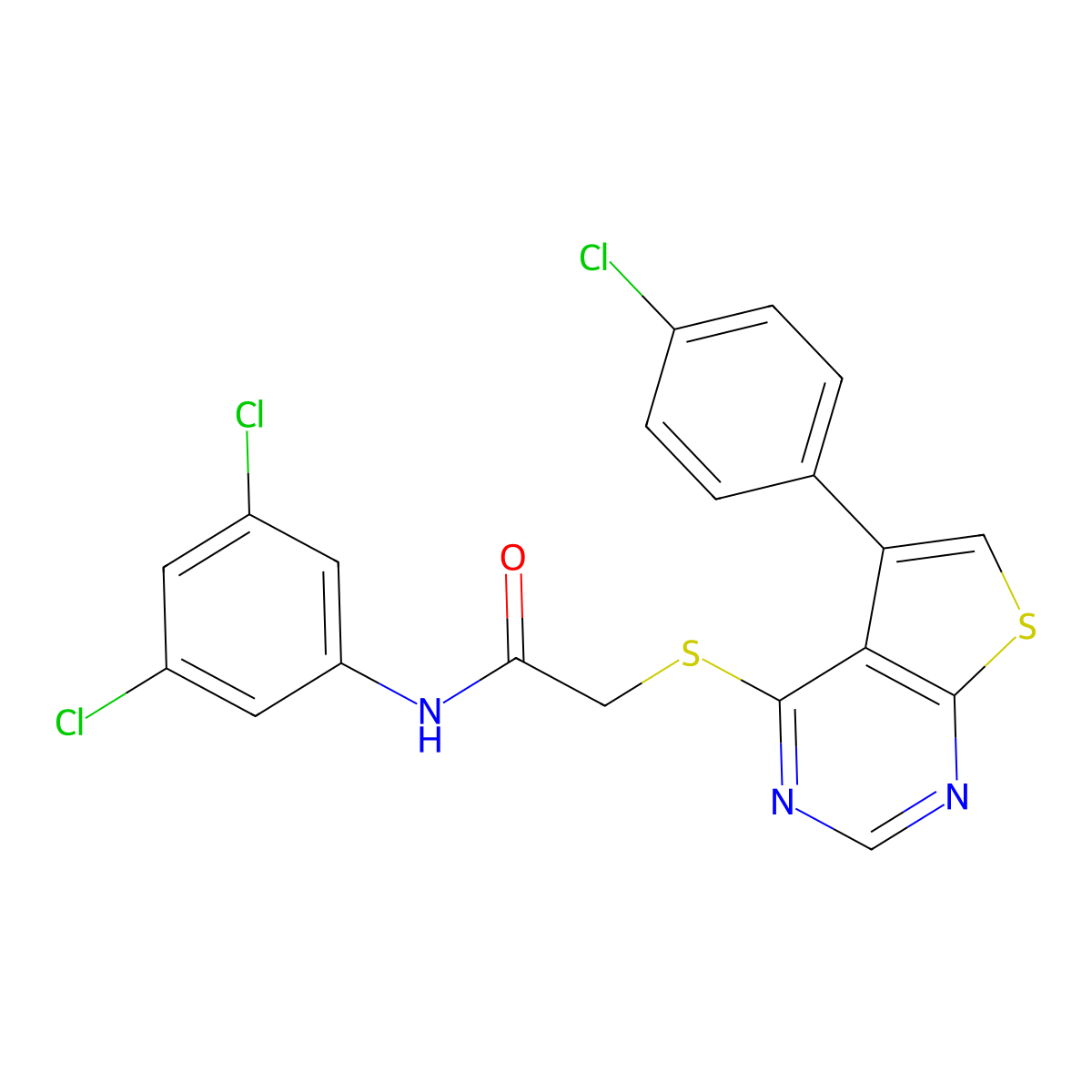 N-(3,5-dichlorophenyl)-2-[5-(4-chlorophenyl)thiopheno[3,2-e]pyrimidin-4-ylthio]acetamide molecular structure, CAS 679815-12-4