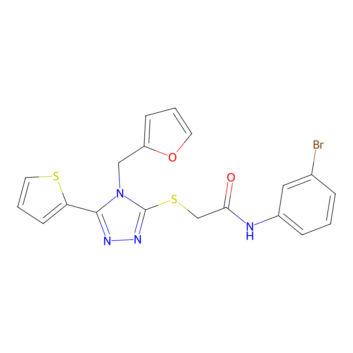 N-(3-bromophenyl)-2-{[4-(furan-2-ylmethyl)-5-(thiophen-2-yl)-4H-1,2,4-triazol-3-yl]sulfanyl}acetamide molecular structure, CAS 679815-18-0
